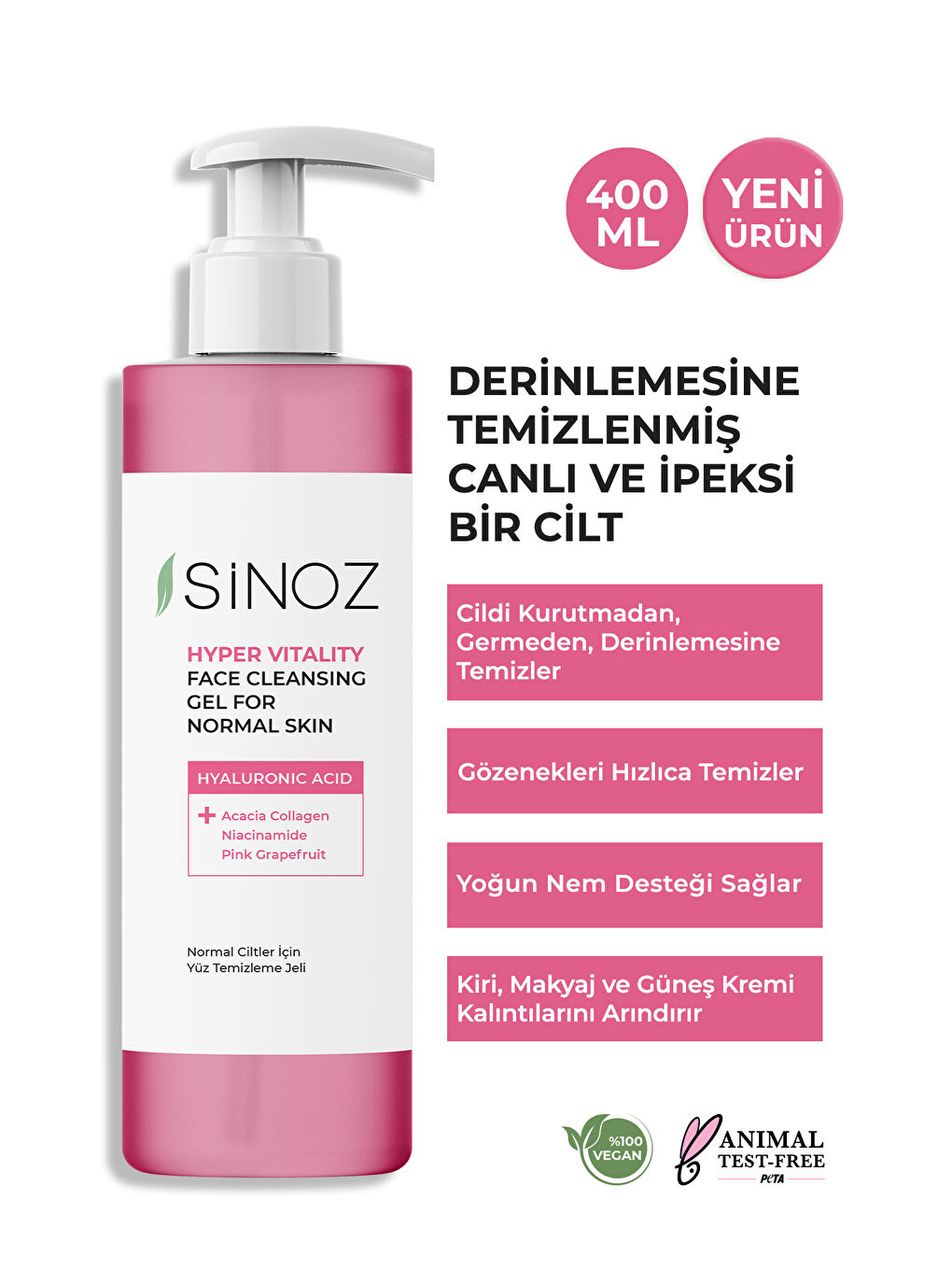 Sinoz Şeffaf Normal Ciltler için Yüz Temizleme Jeli 400ML