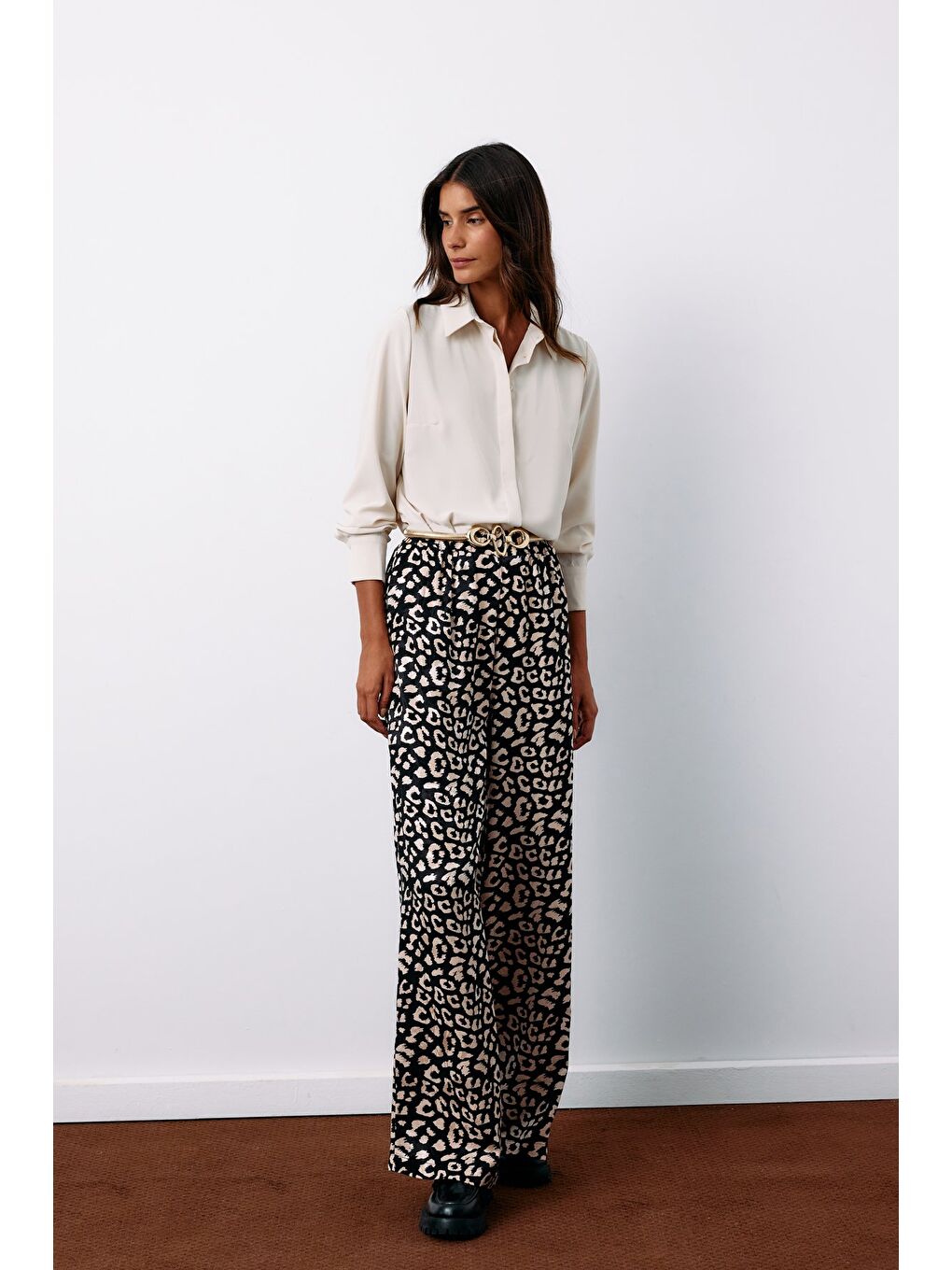 Yüksek Bel Leopar Pantolon - Siyah-1