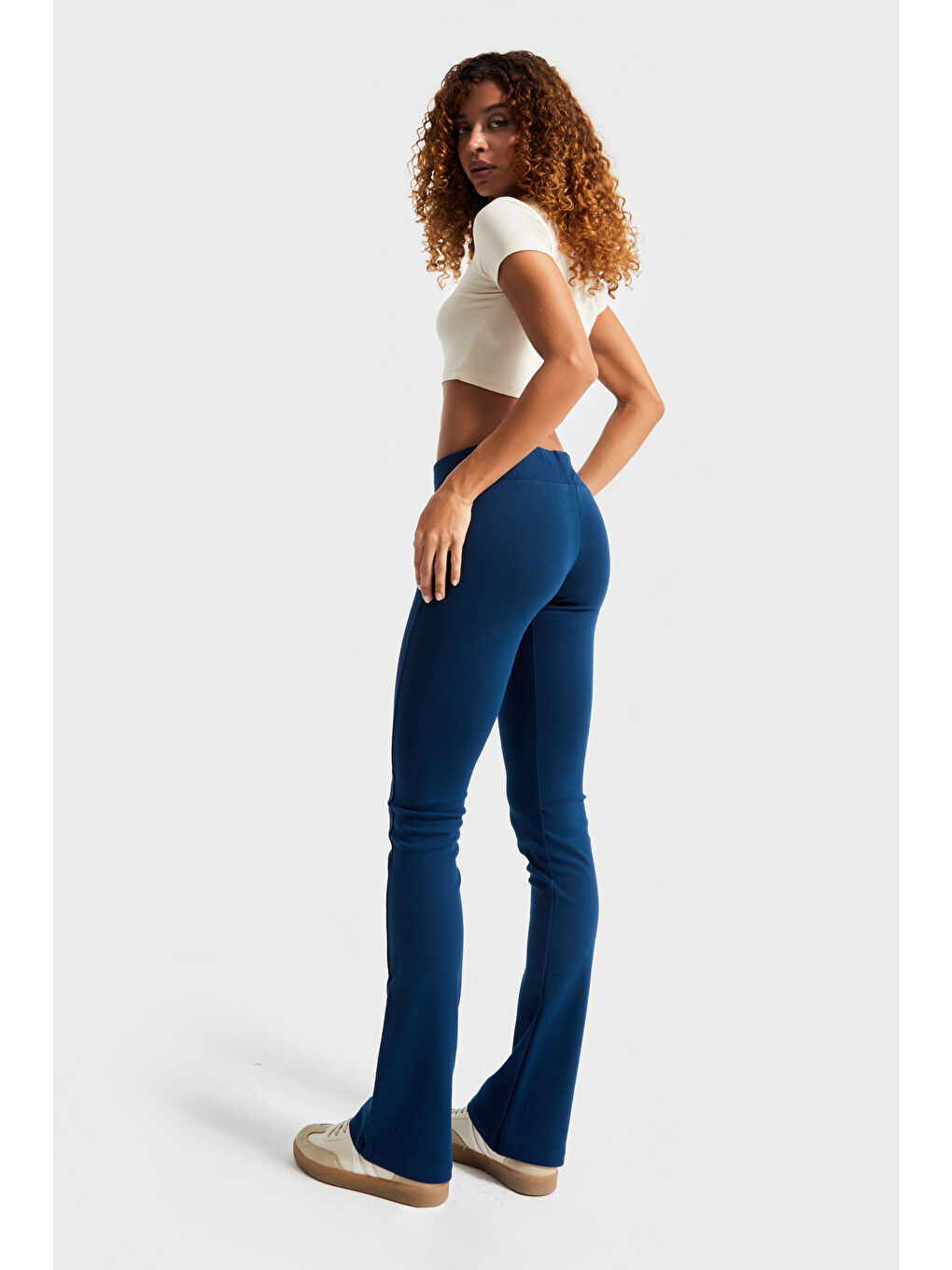 Kadın İndigo Renk s5-53 Slim Fit Süper Esnek Kumaş Flare Fit Pantolon-1