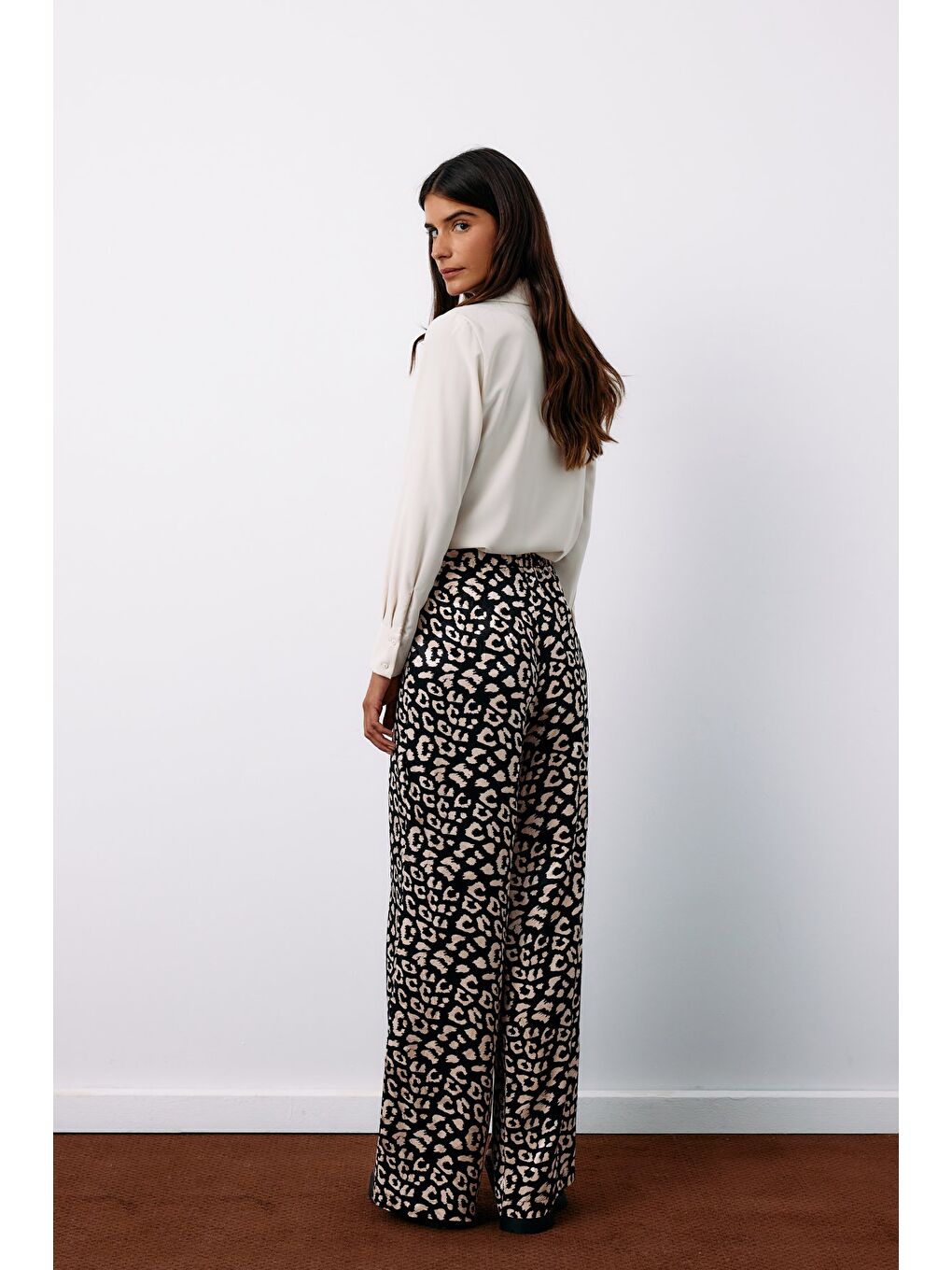 Yüksek Bel Leopar Pantolon - Siyah-4