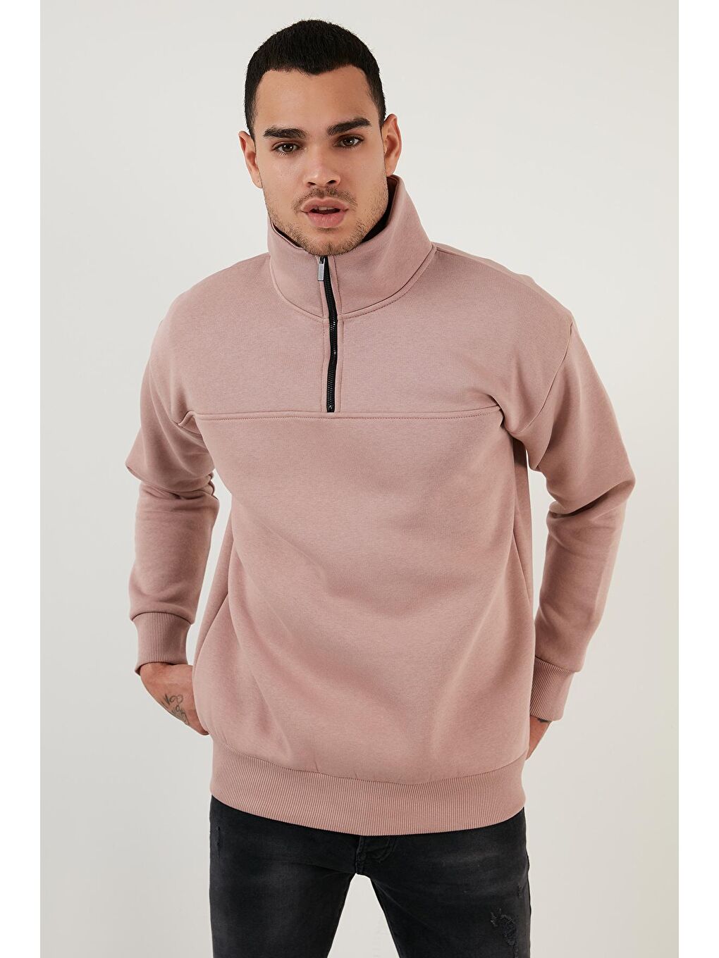 Buratti Pembe Regular Fit Pamuklu İçi Tüylü Yumuşak Şardonlu Kışlık Erkek Sweatshirt 59053431