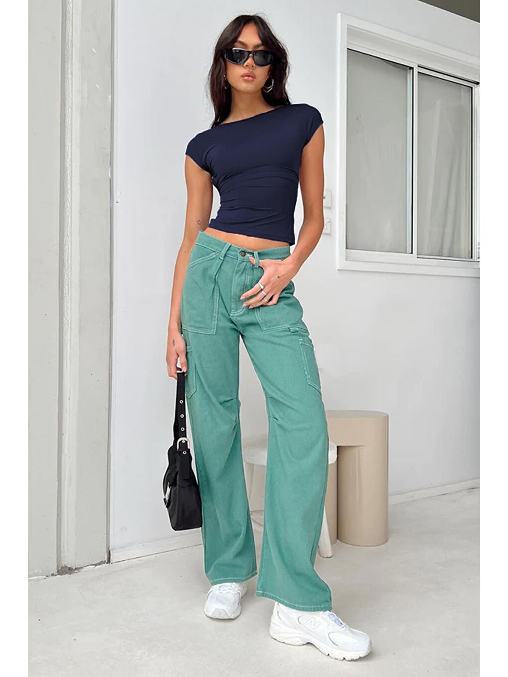 Lacivert Sırt Dekolteli Crop Kadın Bluz Mg1851-3