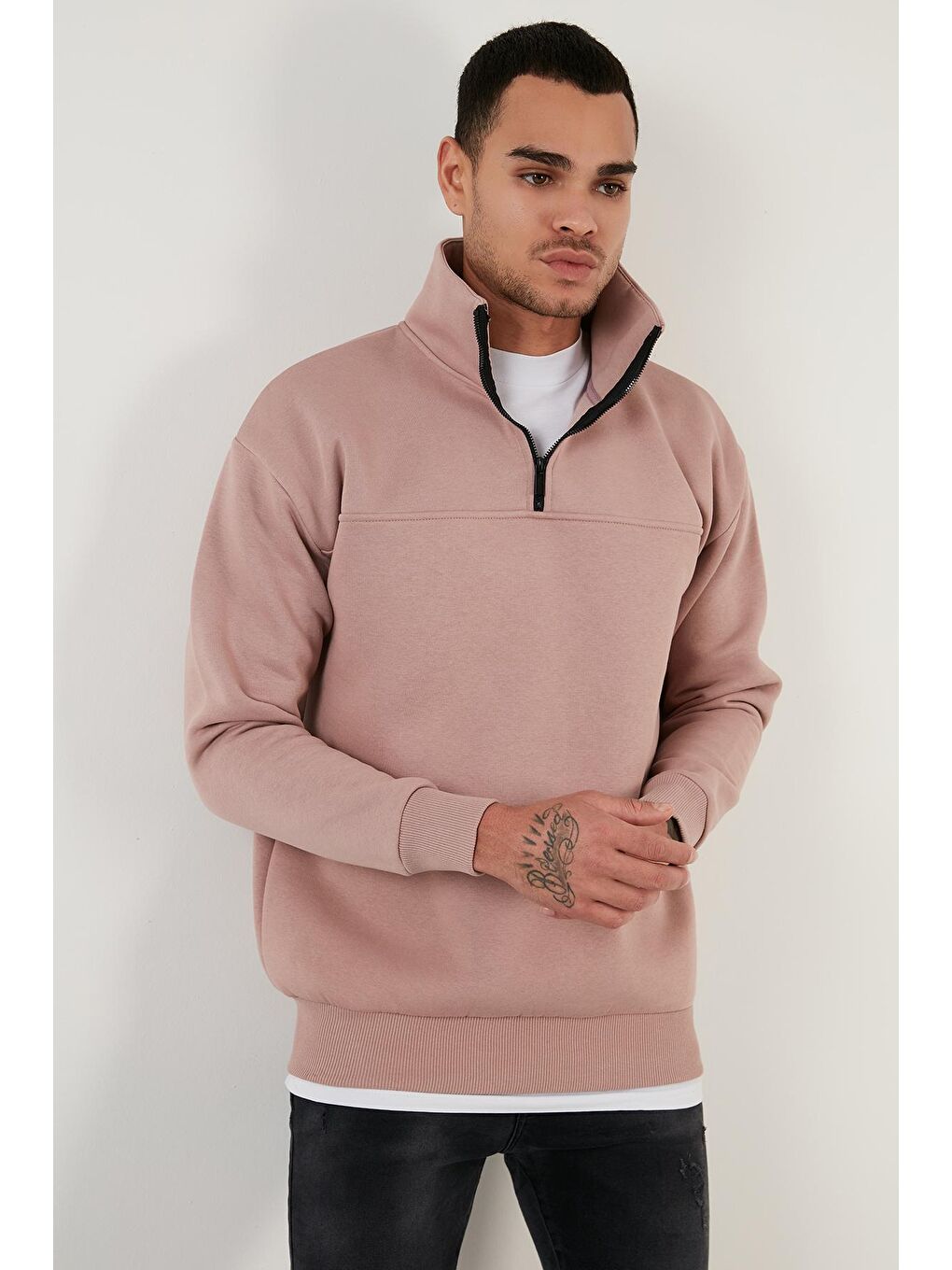 Buratti Pembe Regular Fit Pamuklu İçi Tüylü Yumuşak Şardonlu Kışlık Erkek Sweatshirt 59053431 - 2