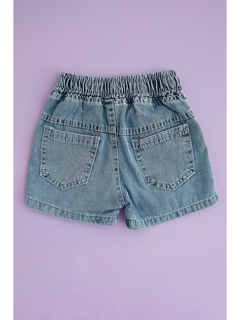 Mavi Papatya Nakışlı Yırtmaçlı Kız Çocuk Şort-4