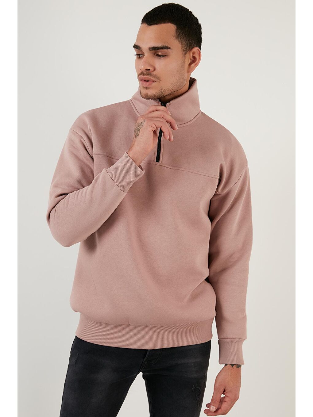 Buratti Pembe Regular Fit Pamuklu İçi Tüylü Yumuşak Şardonlu Kışlık Erkek Sweatshirt 59053431 - 3