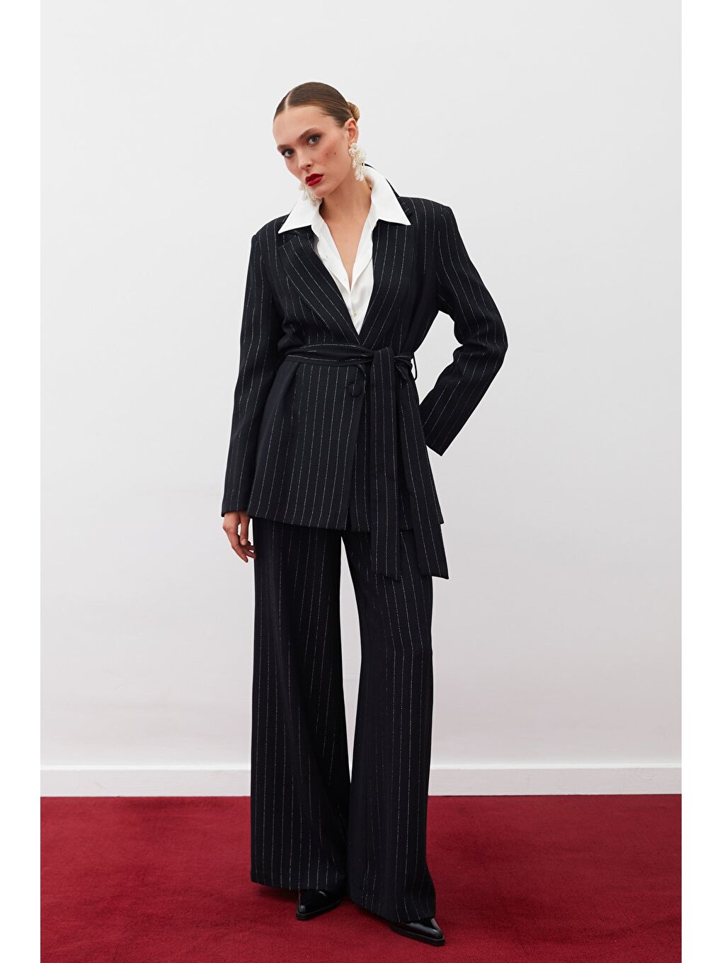 Simli Çizgili Pantolon - Siyah Çizgili-3