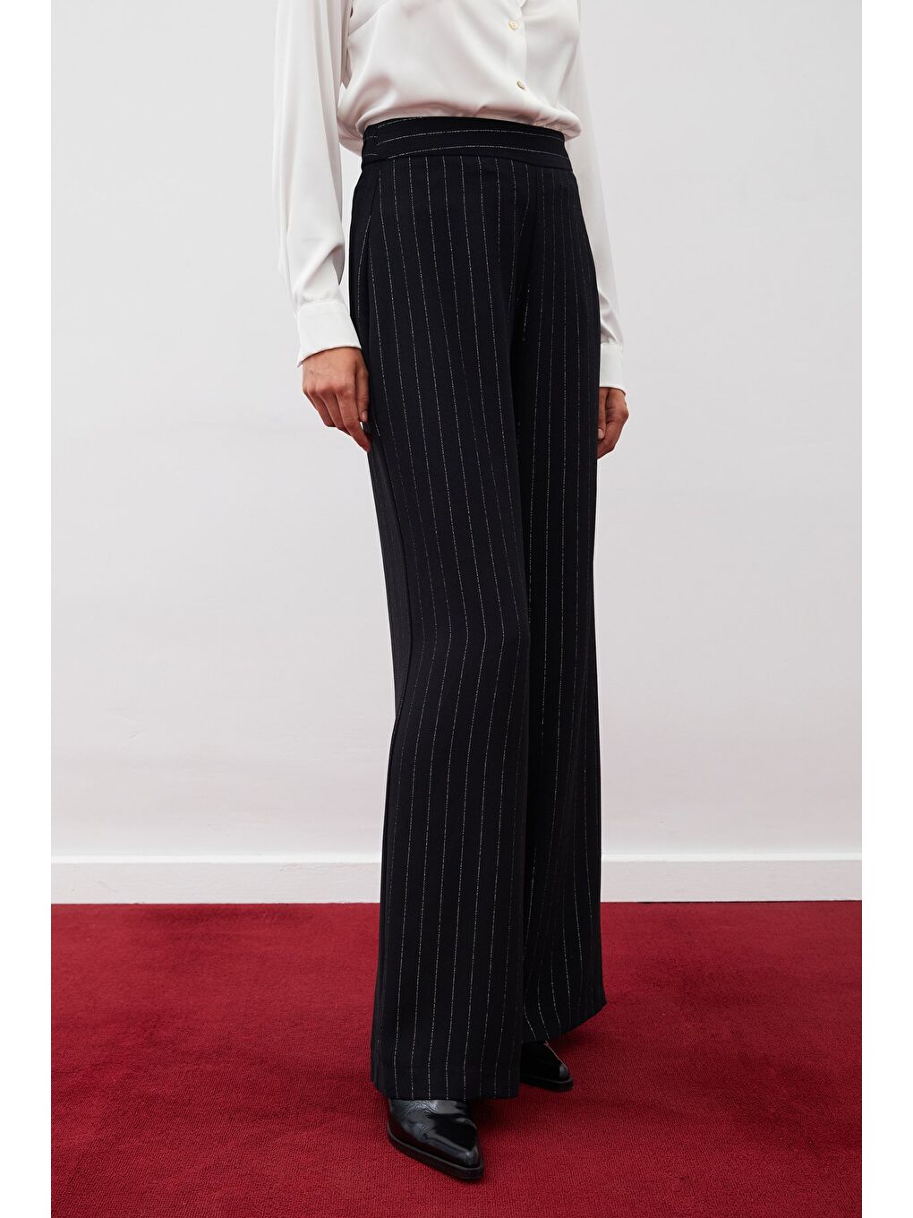 Simli Çizgili Pantolon - Siyah Çizgili-6