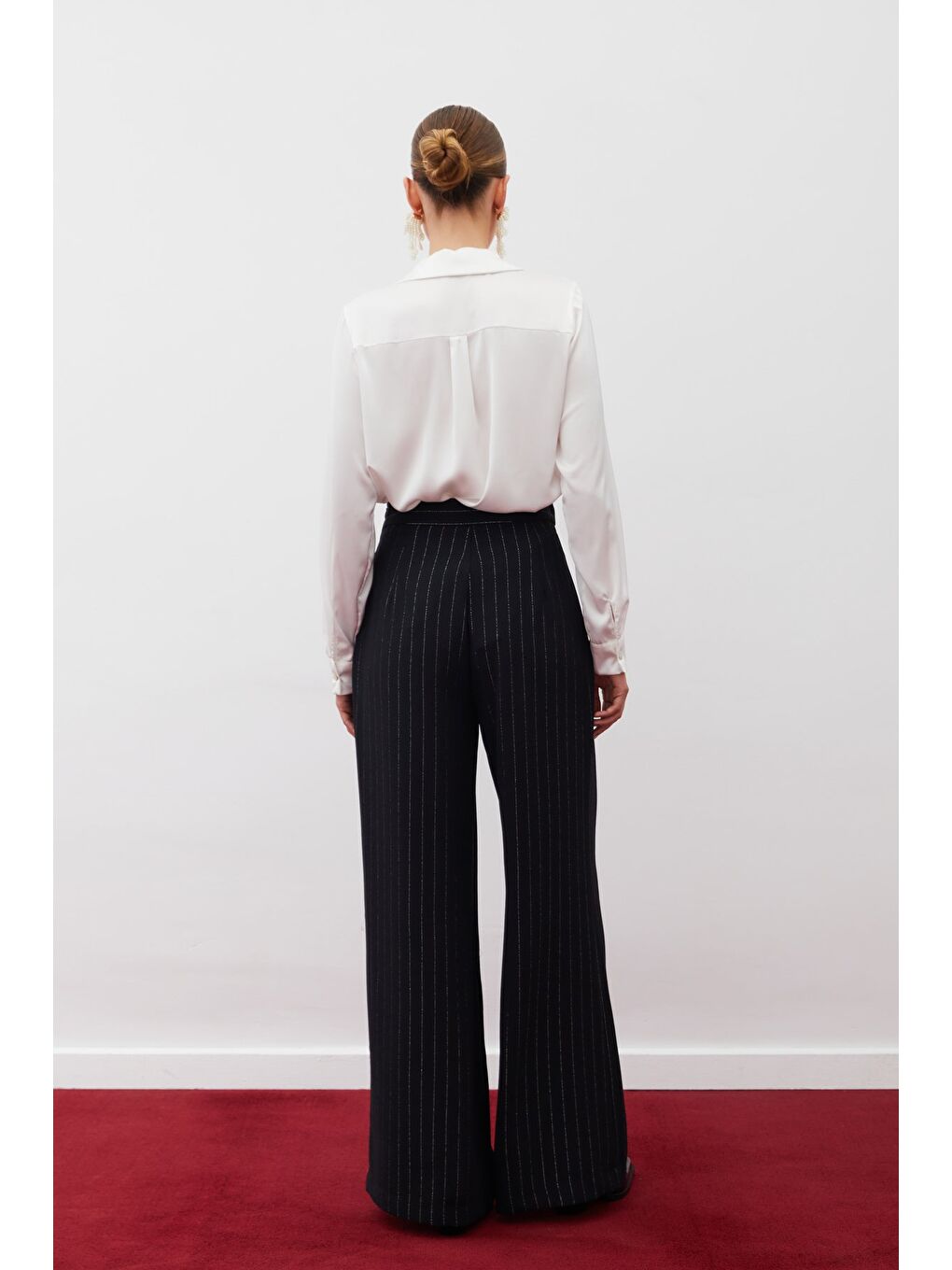 Simli Çizgili Pantolon - Siyah Çizgili-7