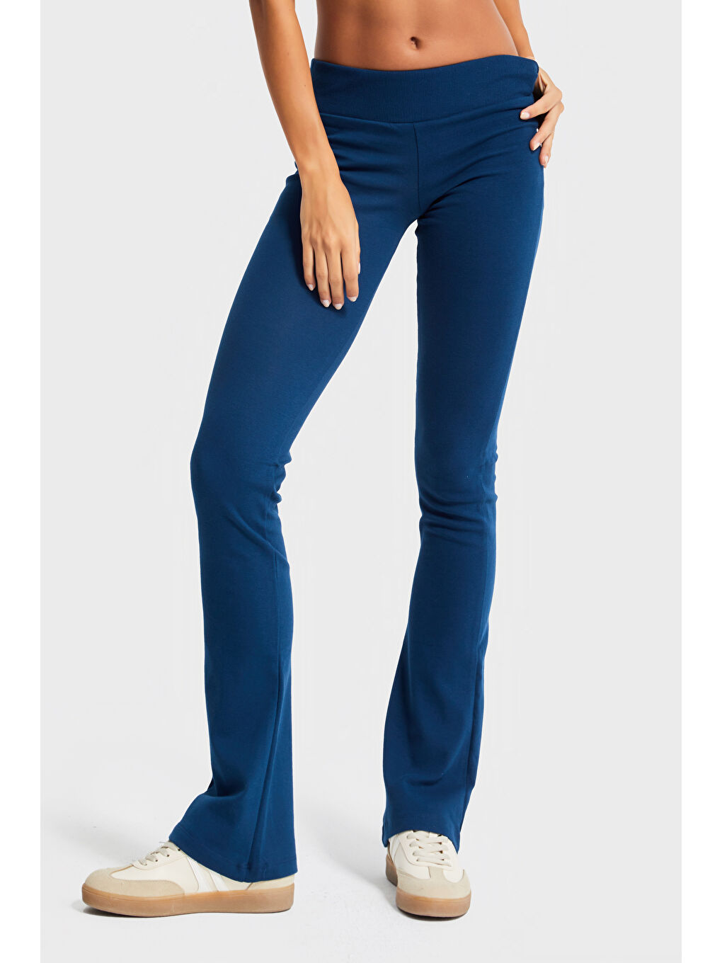 Kadın İndigo Renk s5-53 Slim Fit Süper Esnek Kumaş Flare Fit Pantolon-4