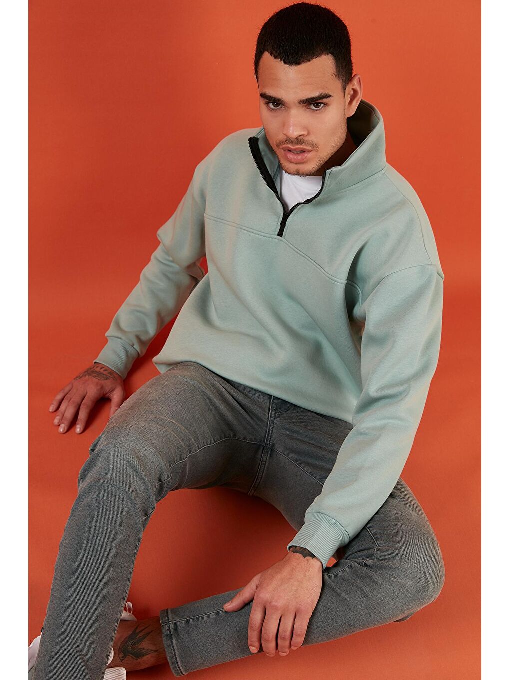 Yeşil Regular Fit Pamuklu İçi Tüylü Yumuşak Şardonlu Kışlık Sweat 59053431