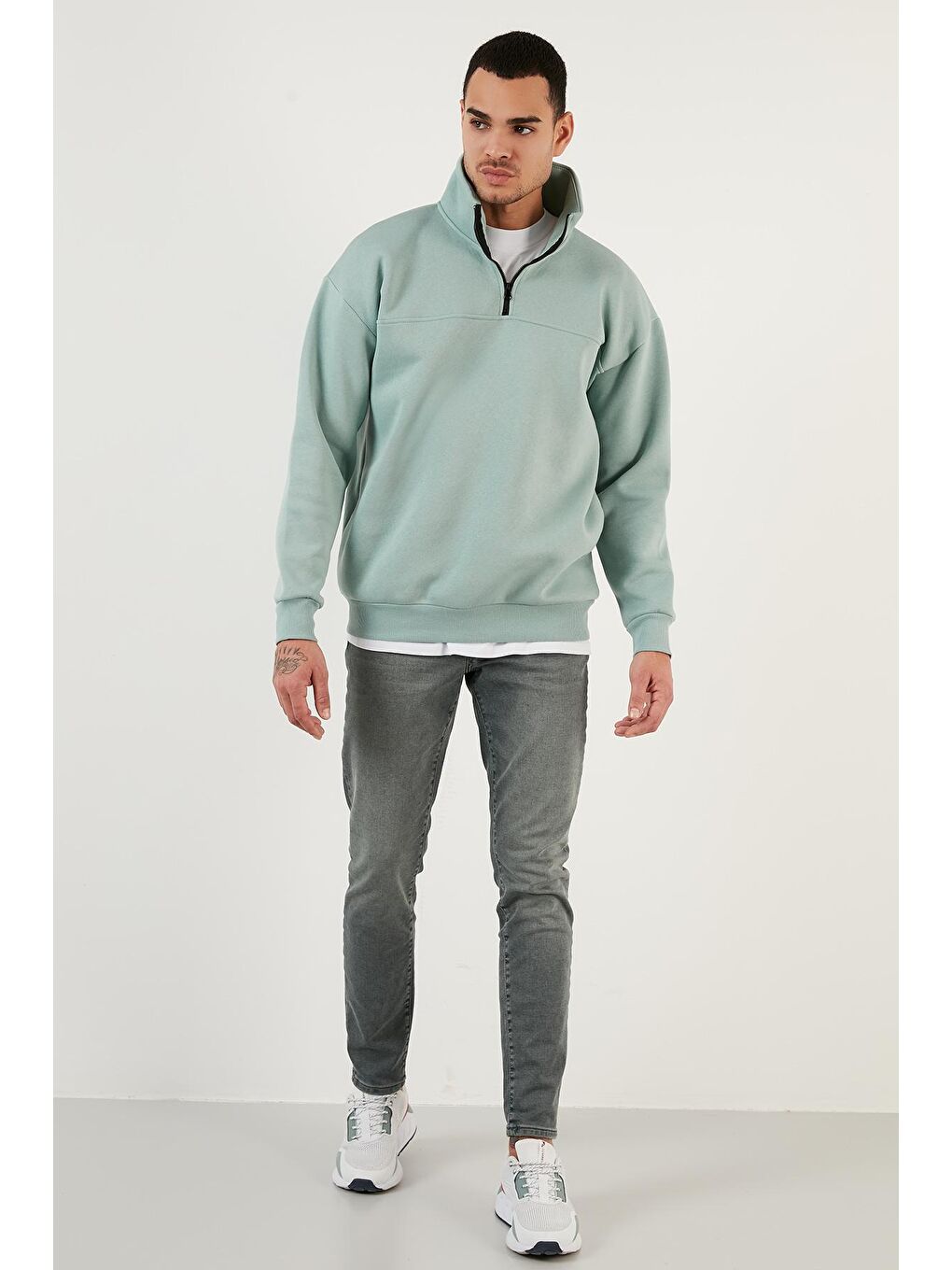 Yeşil Regular Fit Pamuklu İçi Tüylü Yumuşak Şardonlu Kışlık Sweat 59053431-3