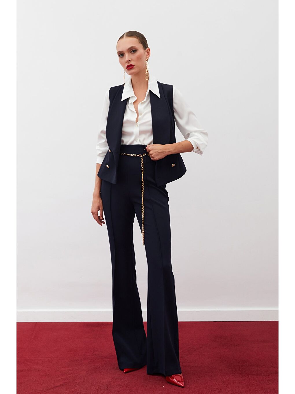 Zincir Kemerli Pantolon - Lacivert-1