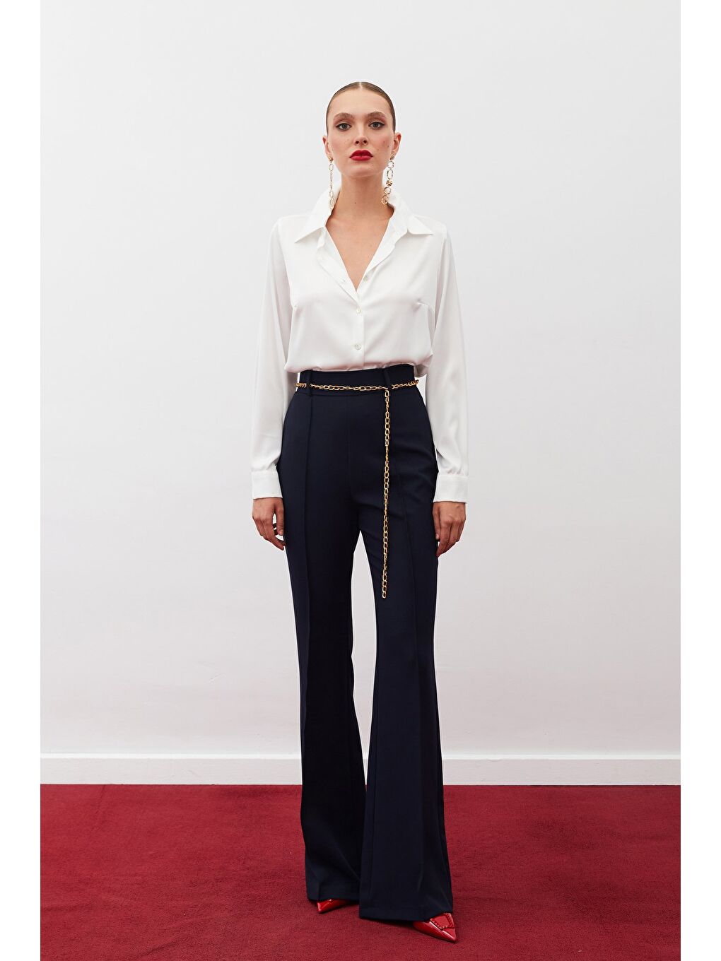 Zincir Kemerli Pantolon - Lacivert-3