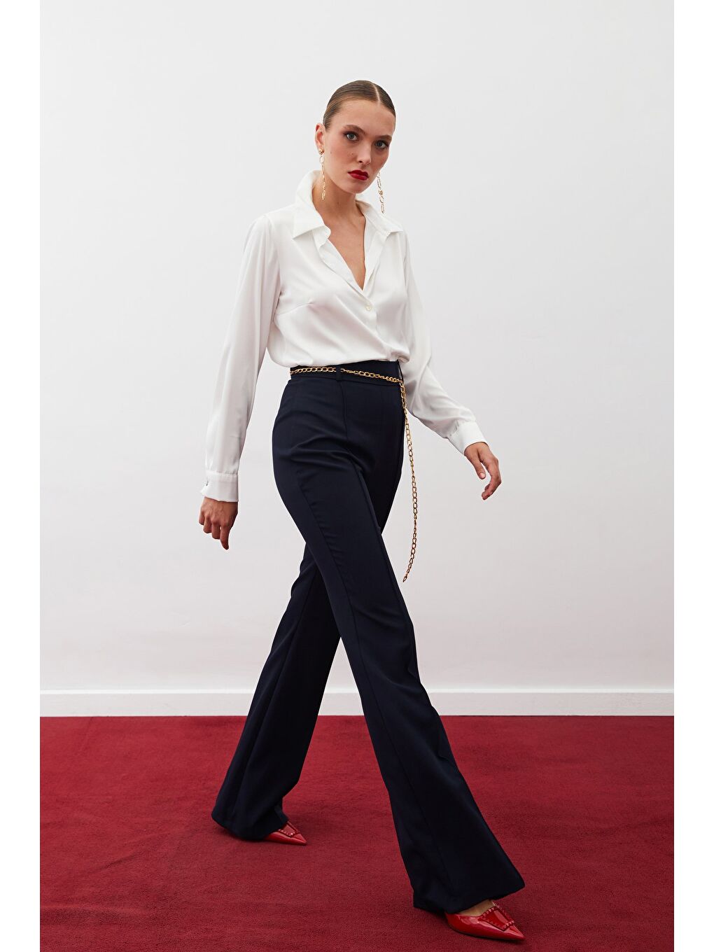 Zincir Kemerli Pantolon - Lacivert-4