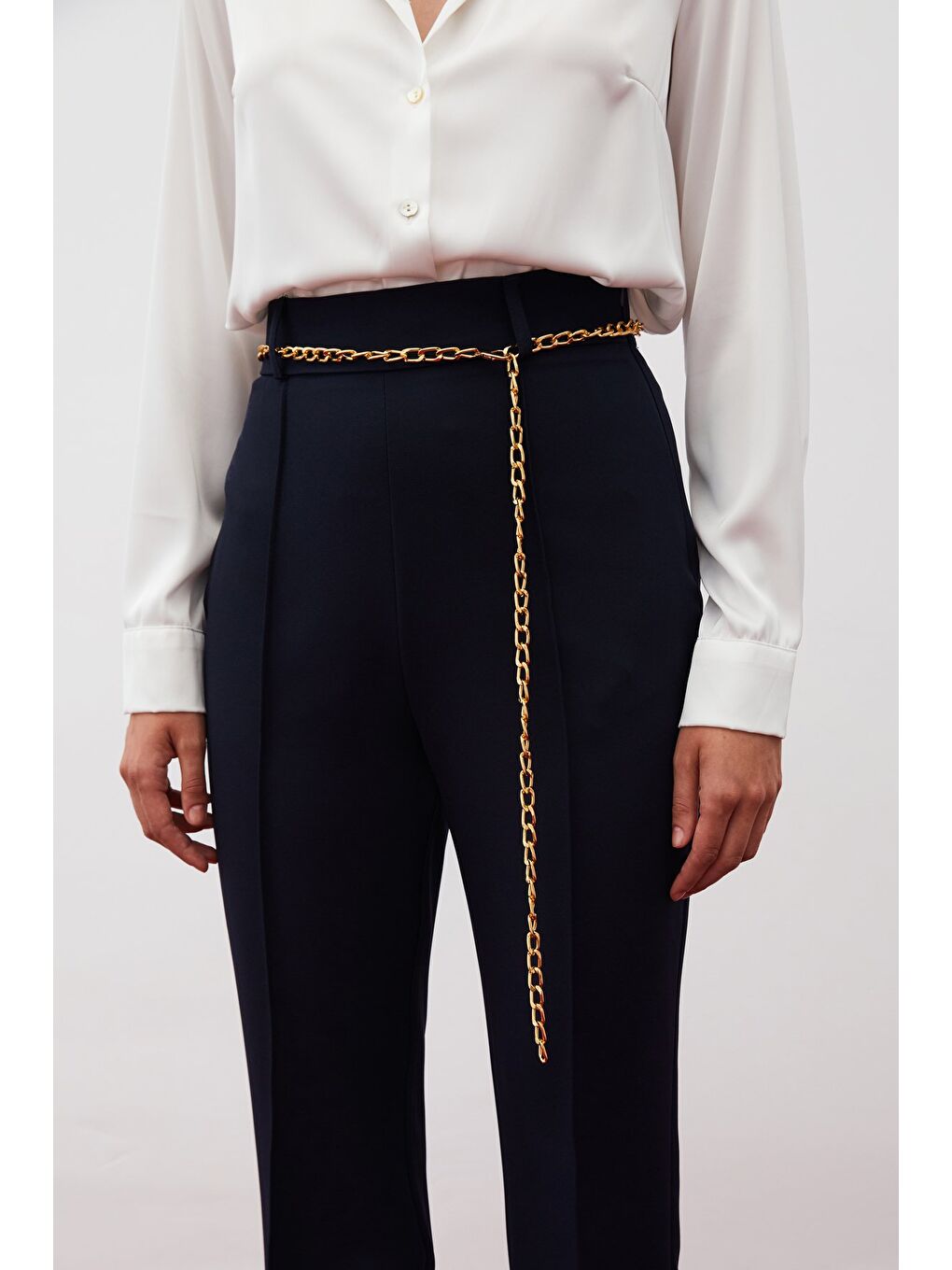 Zincir Kemerli Pantolon - Lacivert-5