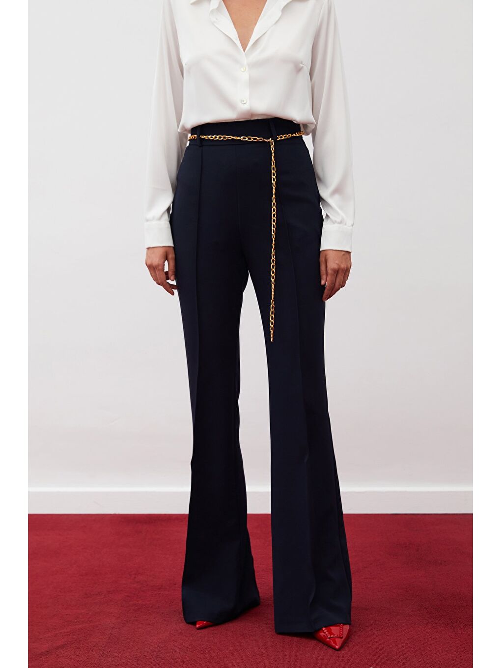 Zincir Kemerli Pantolon - Lacivert-6