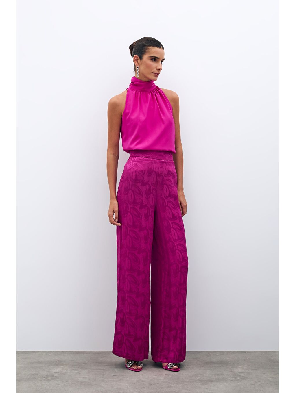 SATEEN Jakarlı Salaş Pantolon - Fuşya - 2