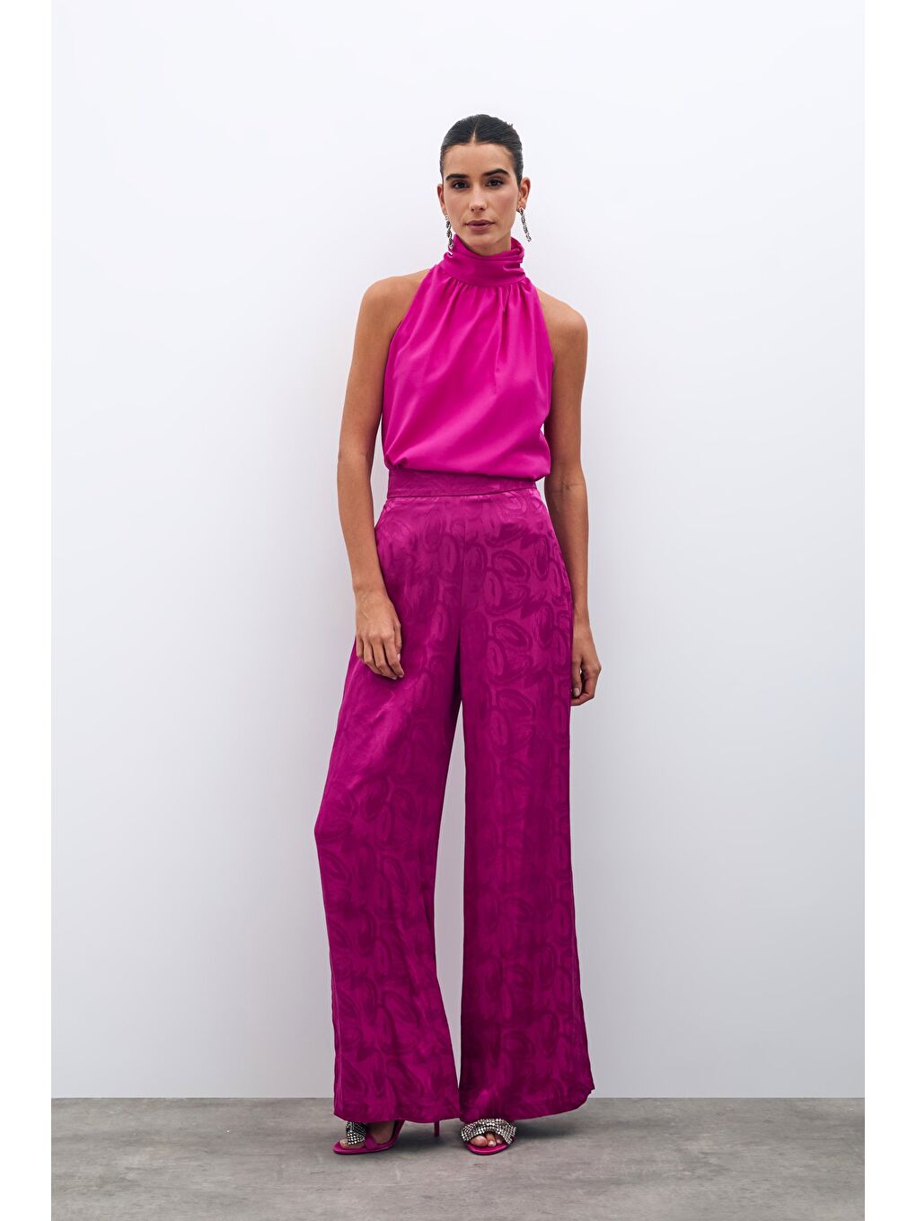 SATEEN Jakarlı Salaş Pantolon - Fuşya - 3