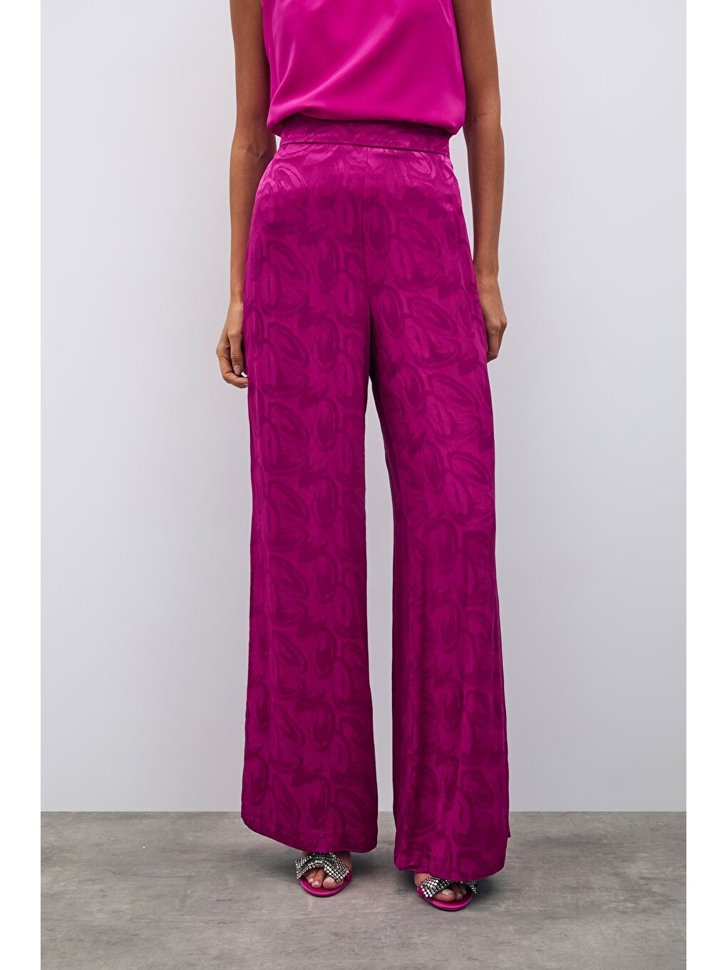 SATEEN Jakarlı Salaş Pantolon - Fuşya - 4