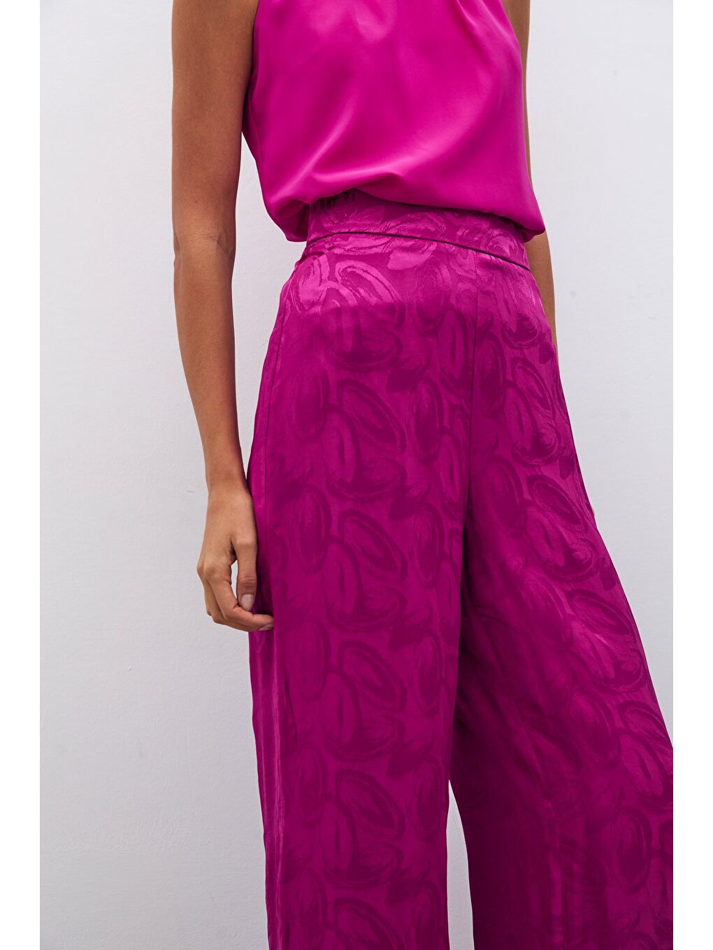 SATEEN Jakarlı Salaş Pantolon - Fuşya - 5
