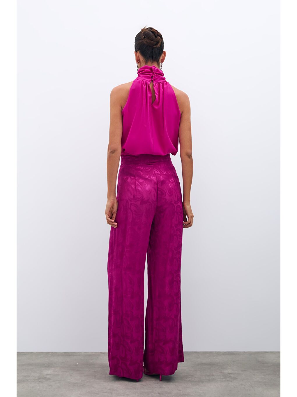SATEEN Jakarlı Salaş Pantolon - Fuşya - 6