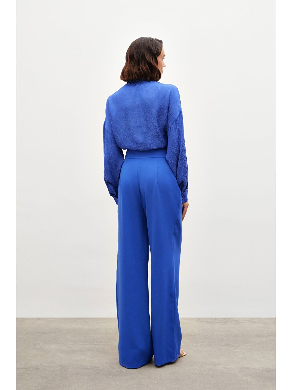 Bel Aksesuarlı Bol Paça Pantolon - Sax Mavi-5