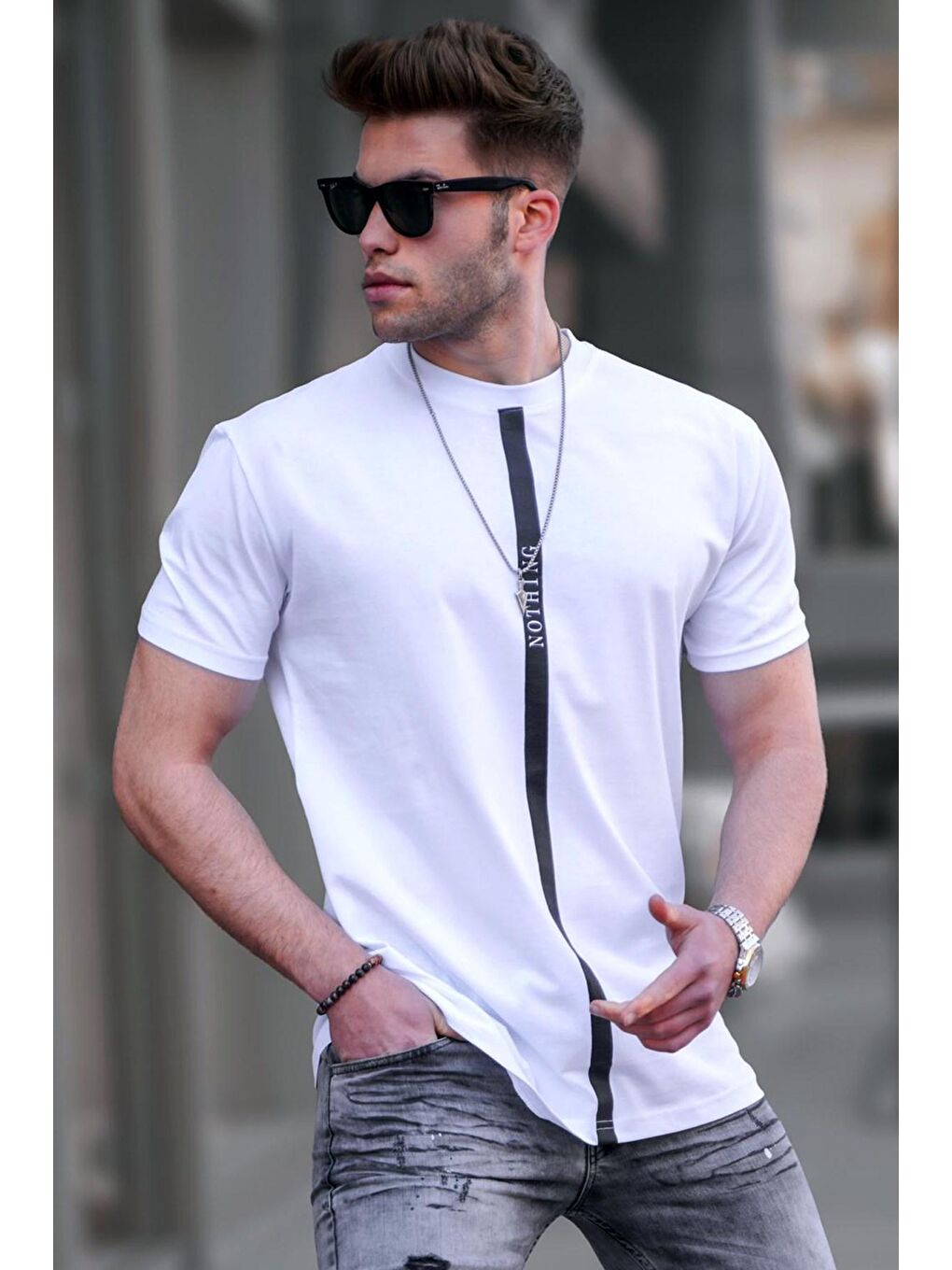 Baskılı Beyaz Tişört 5378