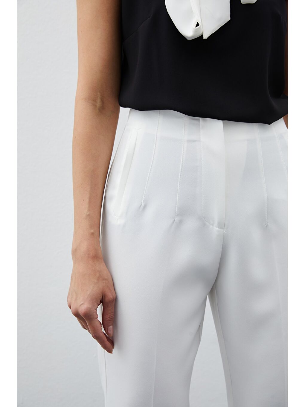 Yüksek Bel Pensli Pantolon - Ekru-2