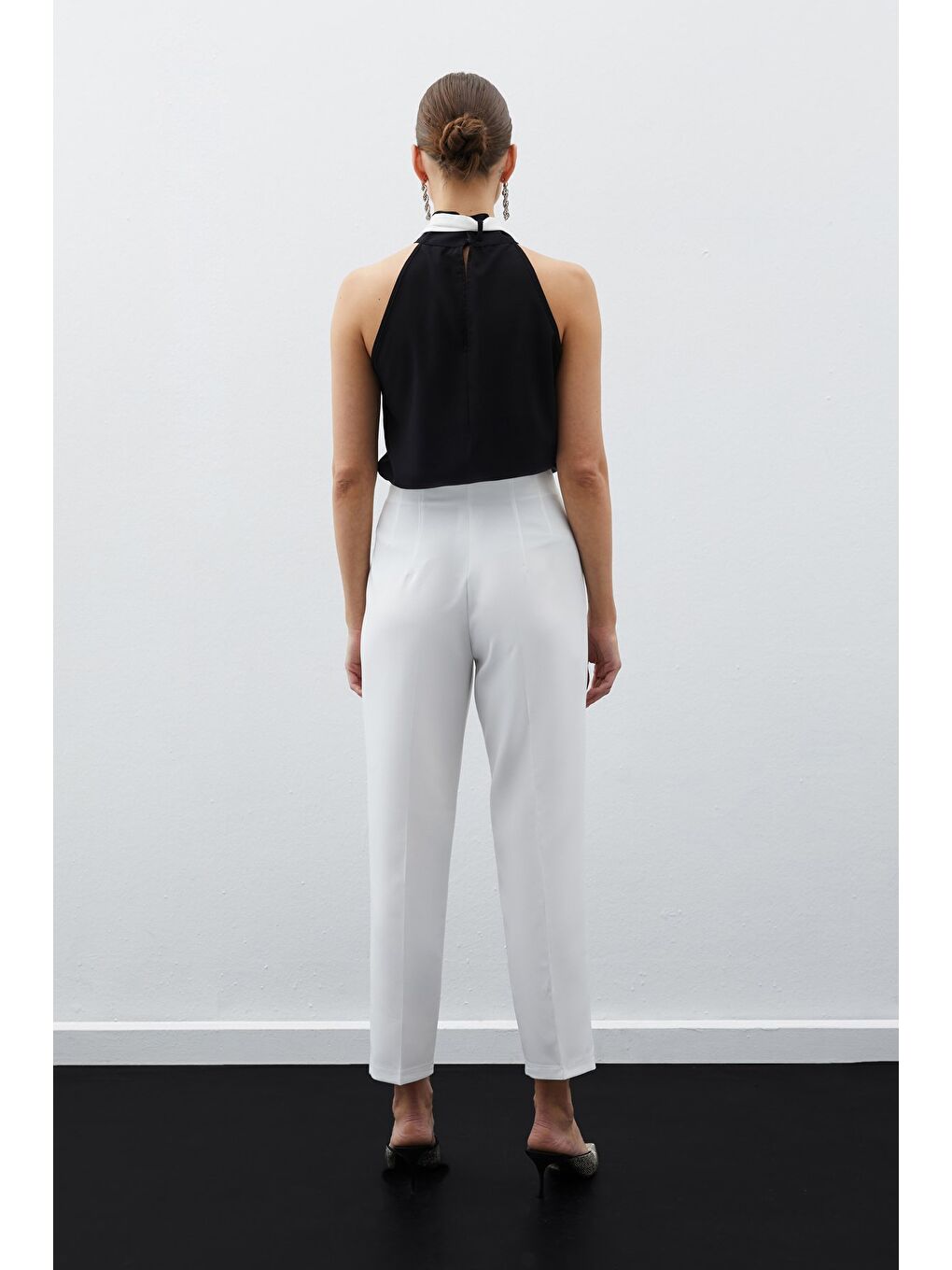 Yüksek Bel Pensli Pantolon - Ekru-3
