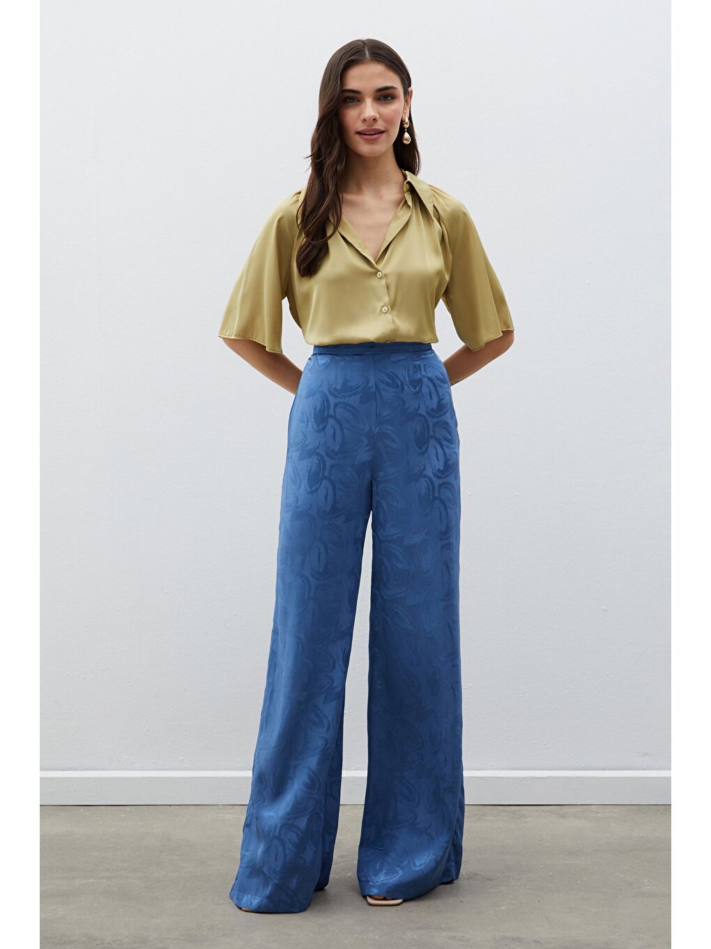 SATEEN Indigo Jakarlı Salaş Pantolon - İndigo