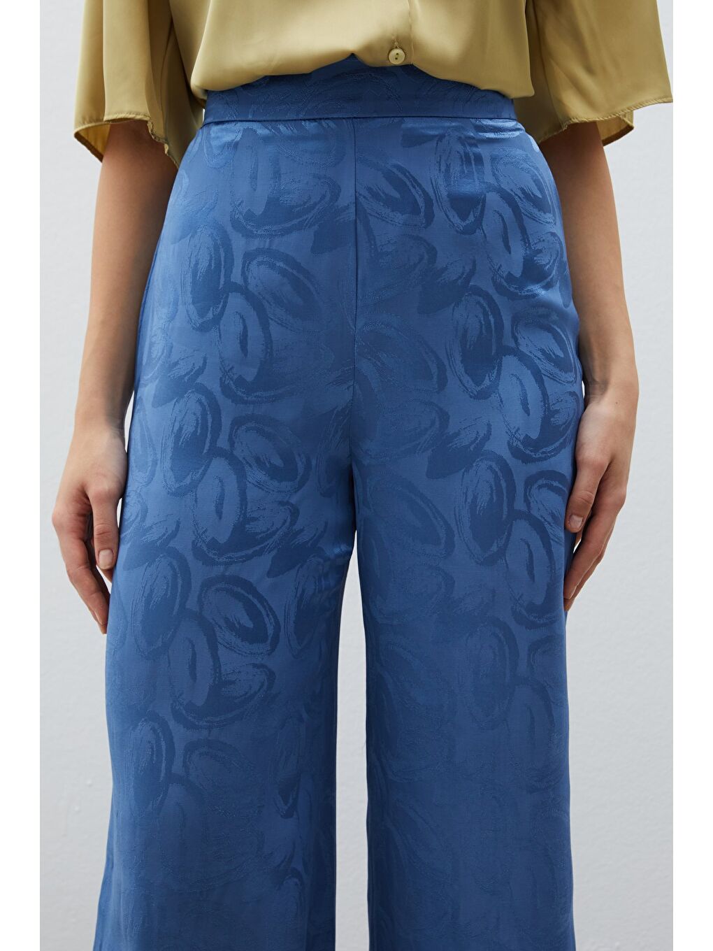 SATEEN Indigo Jakarlı Salaş Pantolon - İndigo - 3