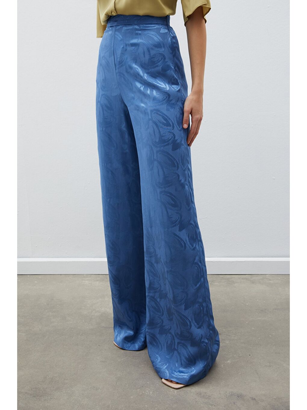 SATEEN Indigo Jakarlı Salaş Pantolon - İndigo - 4