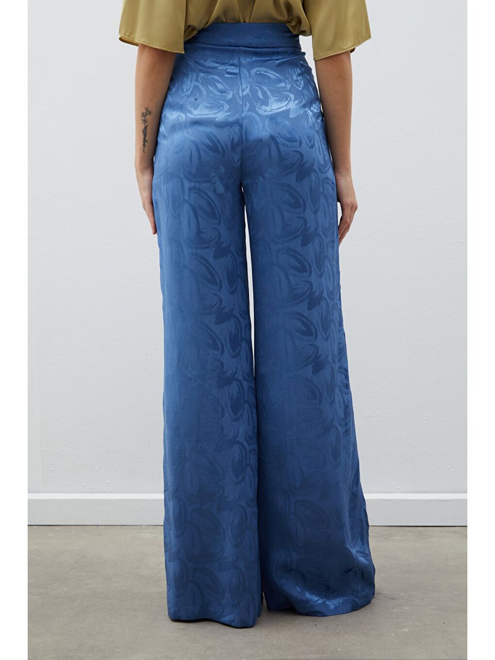 SATEEN Indigo Jakarlı Salaş Pantolon - İndigo - 5