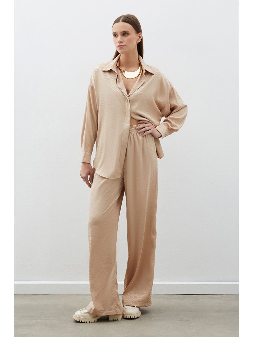 Zebra Desenli Salaş Pantolon - Bej