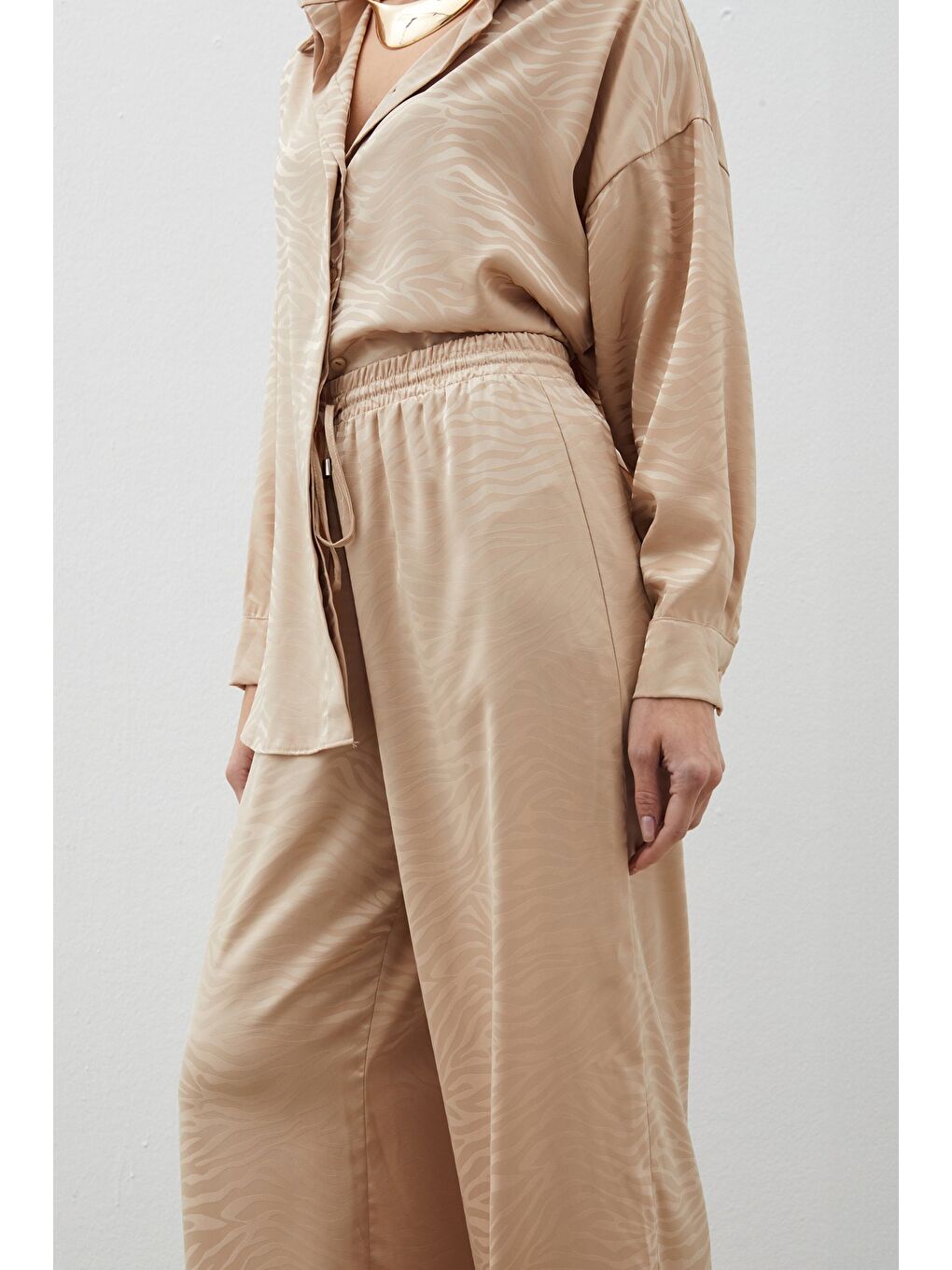 Zebra Desenli Salaş Pantolon - Bej-2