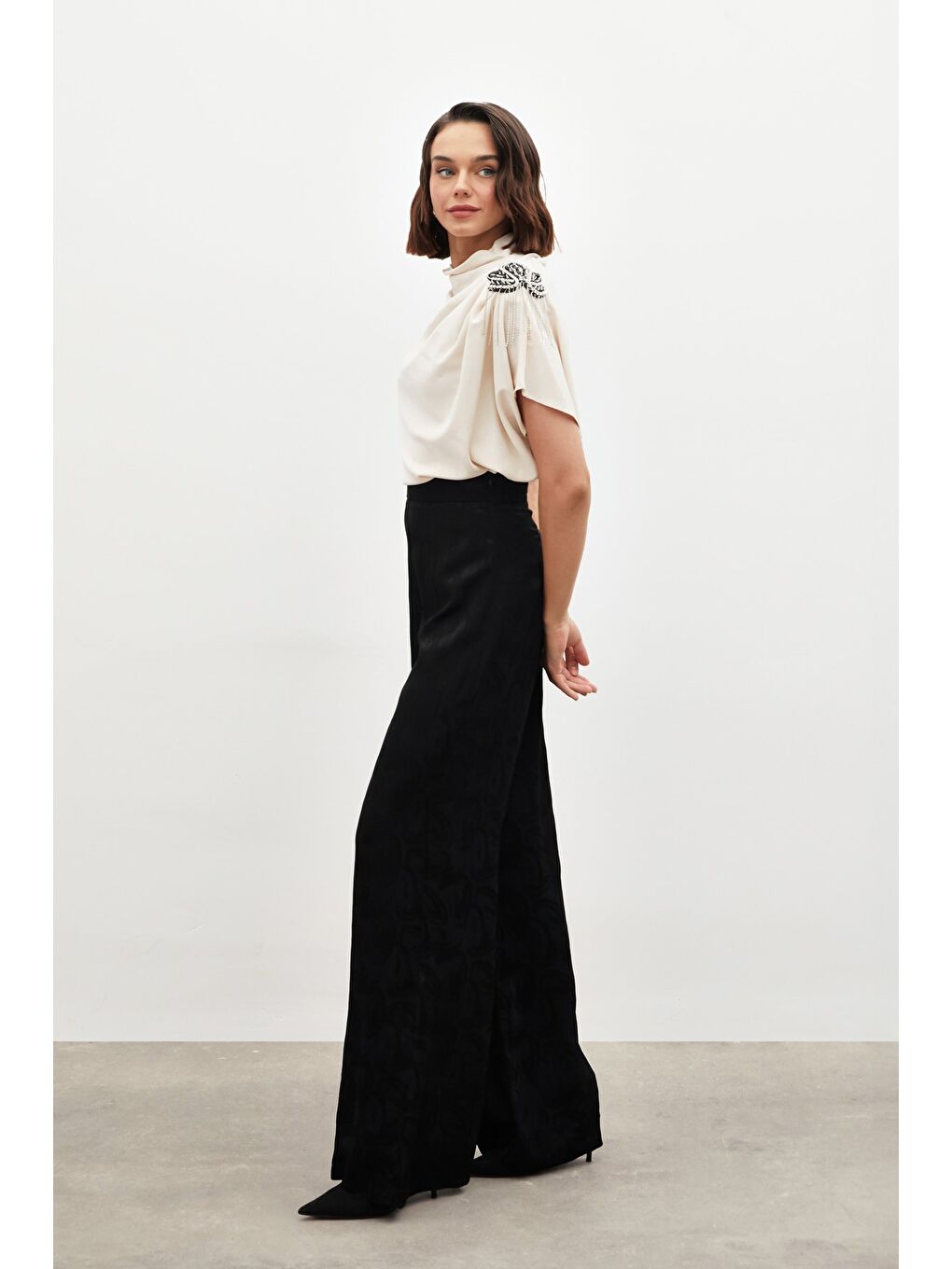 Jakarlı Salaş Pantolon - Siyah-2