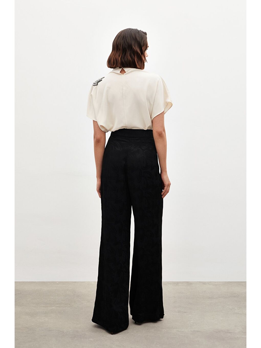 Jakarlı Salaş Pantolon - Siyah-5