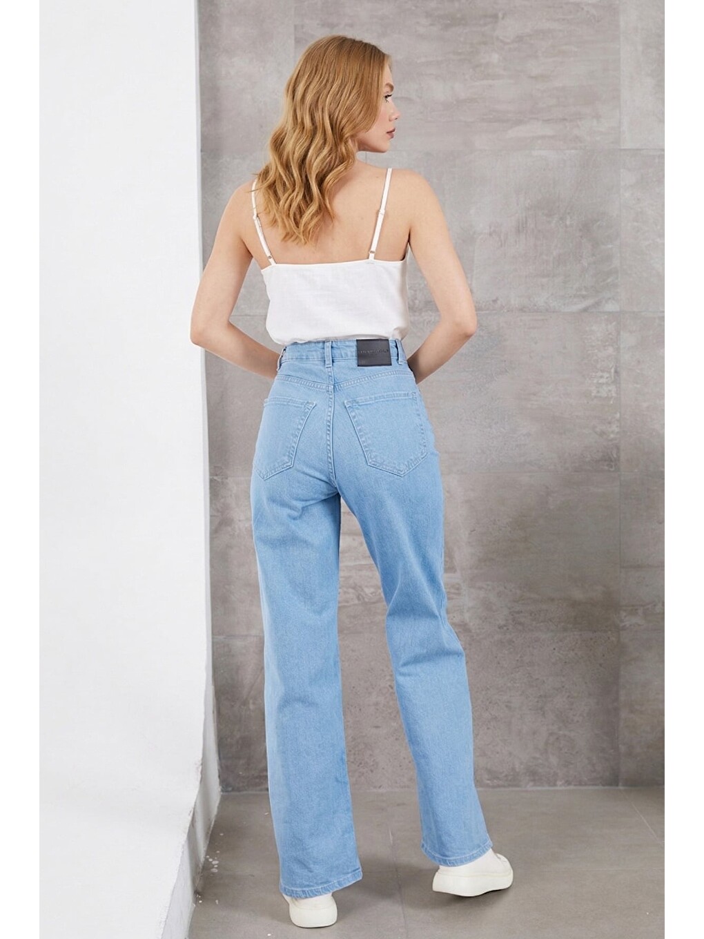 Mavi Yüksek Bel Baggy Jean-1