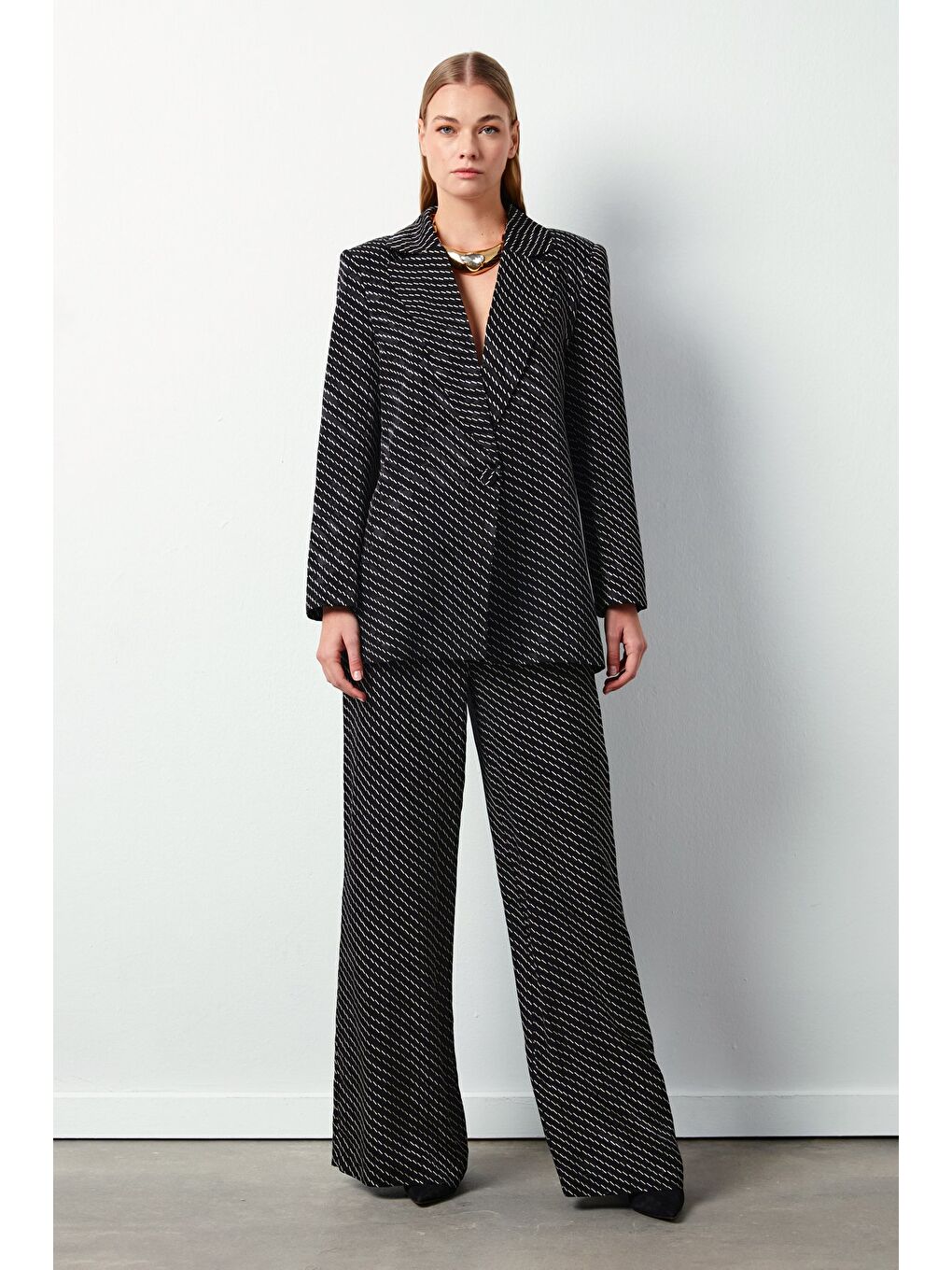 Çizgi Desenli Pantolon - Siyah-2