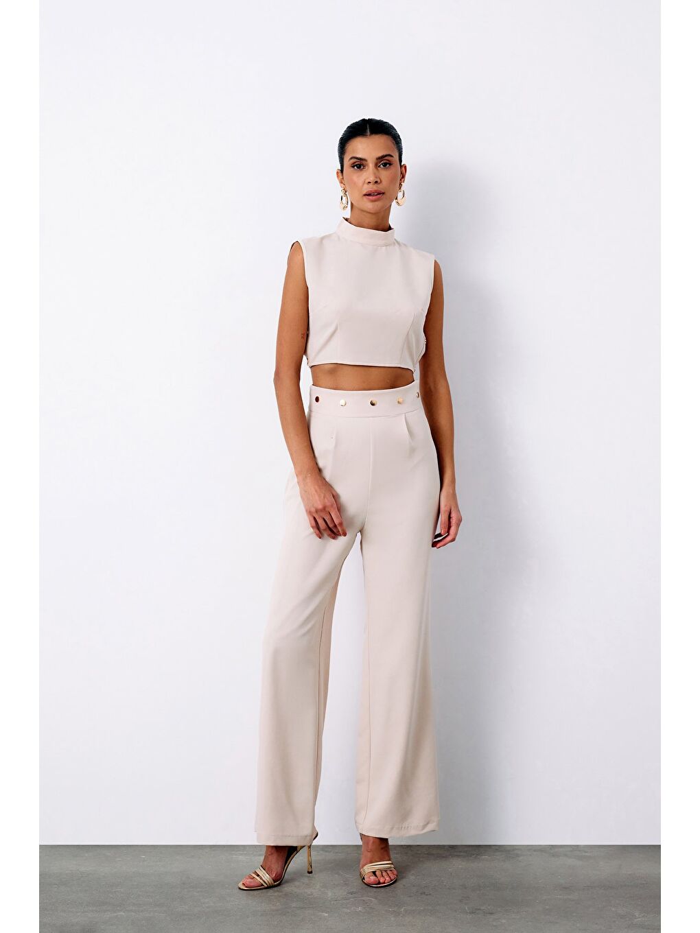 Bel Aksesuarlı Pantolon - Bej