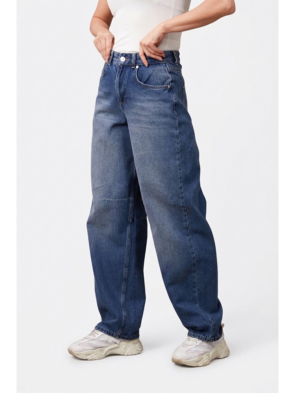 Mavi Yüksek Bel Baggy Jean-1