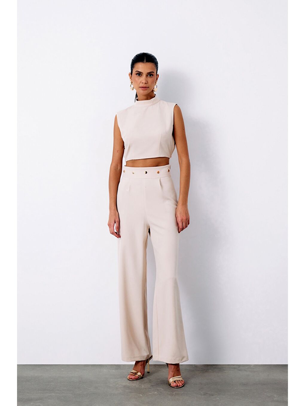 Bel Aksesuarlı Pantolon - Bej-2