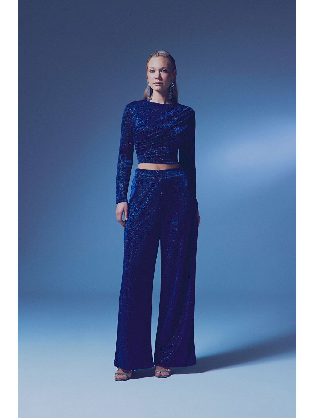 Simli Salaş Pantolon - Sax Mavi-1