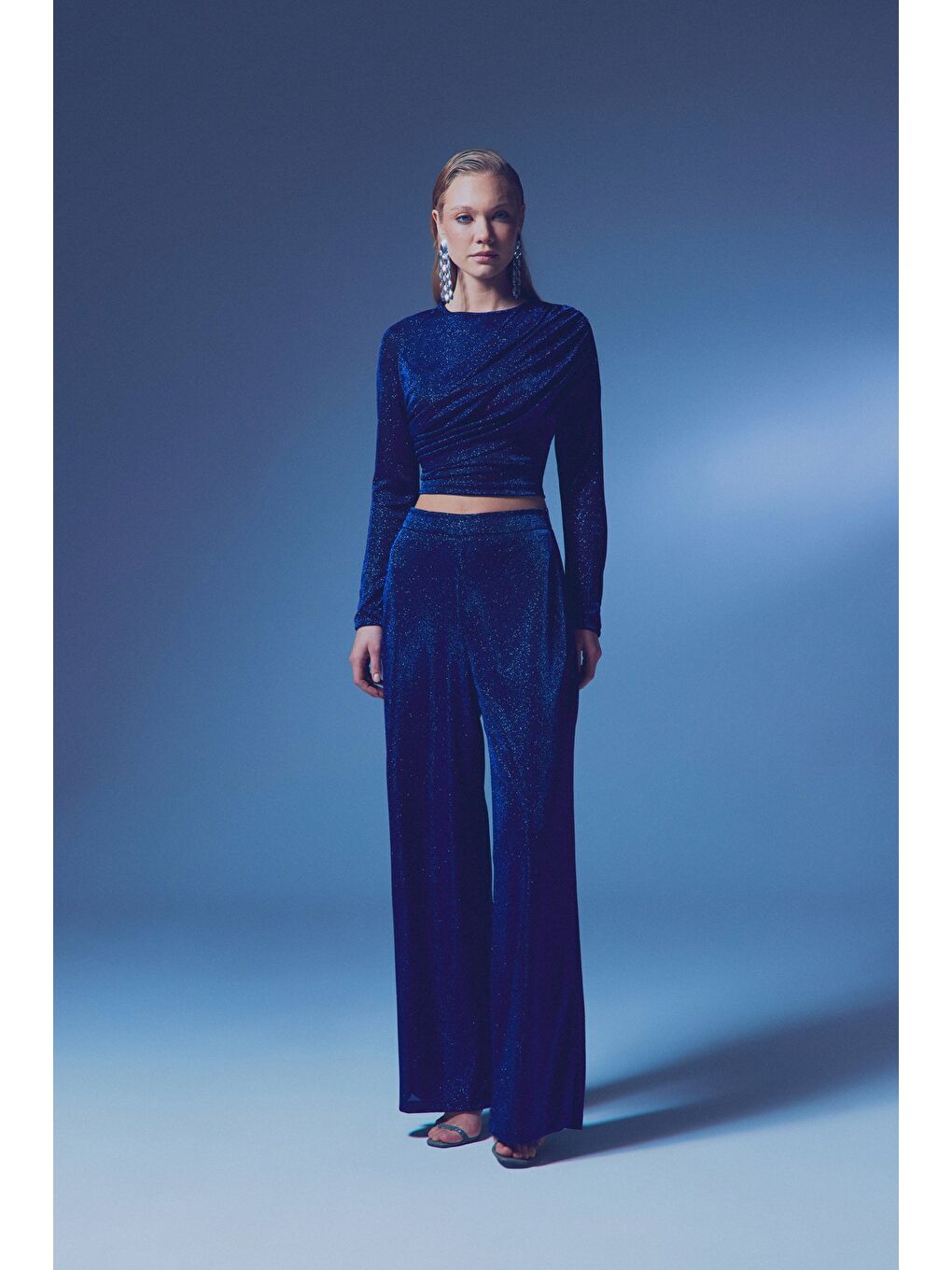 Simli Salaş Pantolon - Sax Mavi-2