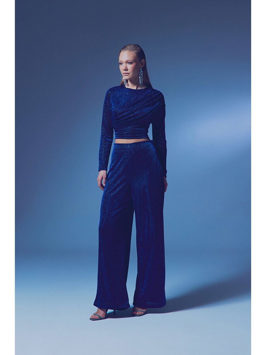 Simli Salaş Pantolon - Sax Mavi-3