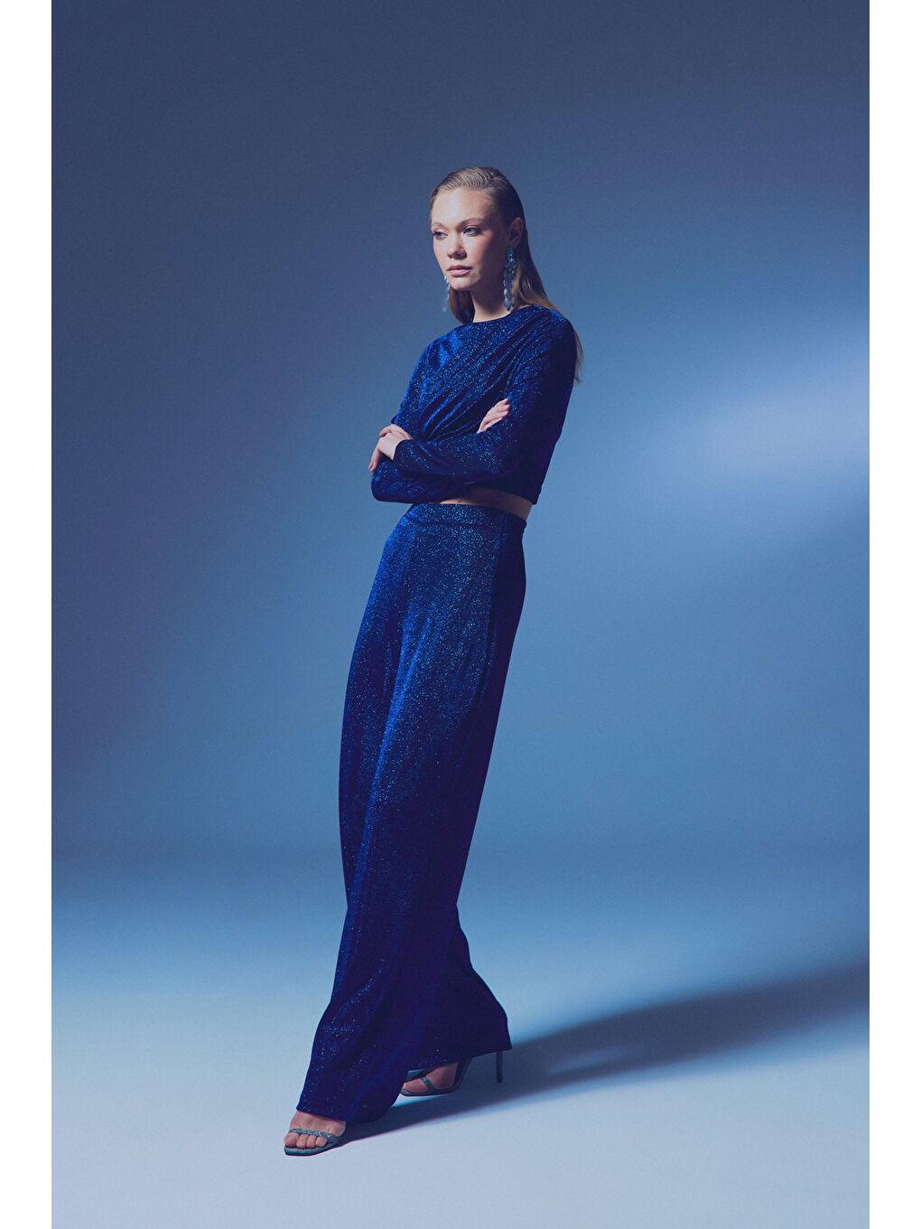 Simli Salaş Pantolon - Sax Mavi-4