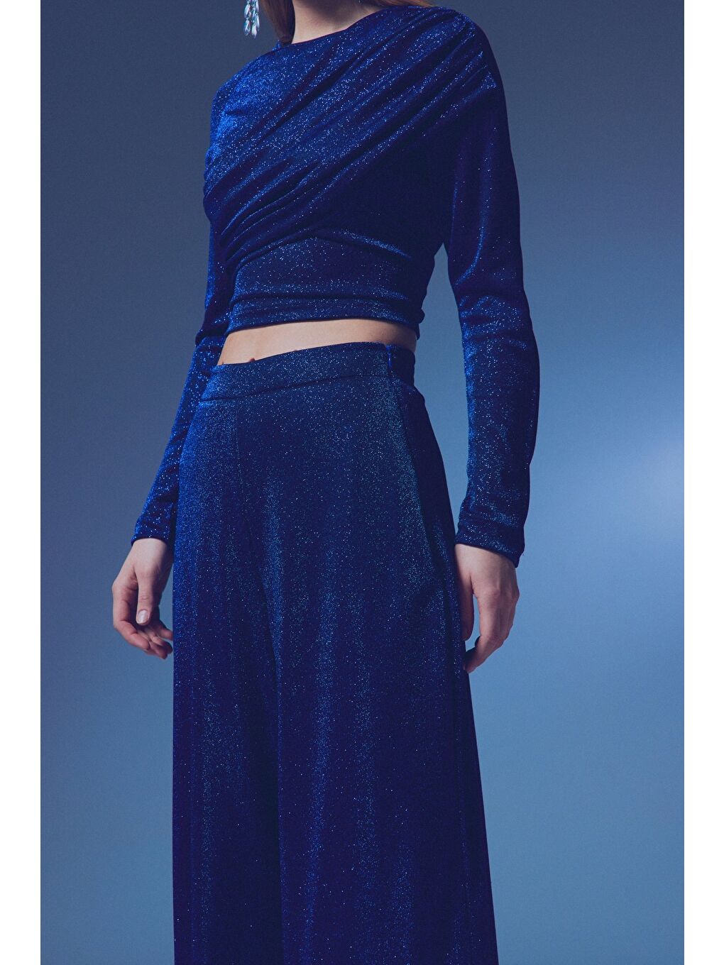 Simli Salaş Pantolon - Sax Mavi-5