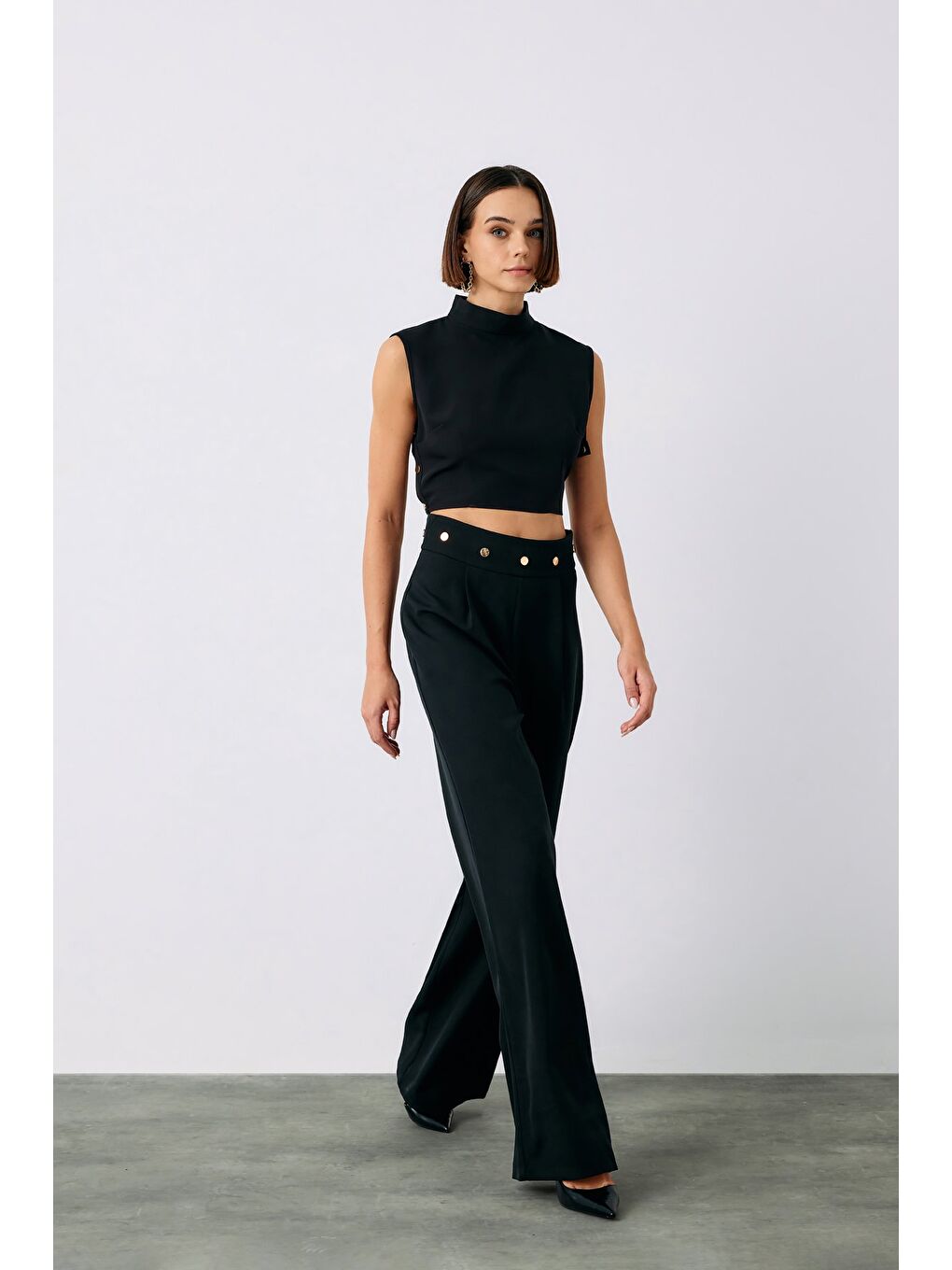Bel Aksesuarlı Pantolon - Siyah-2
