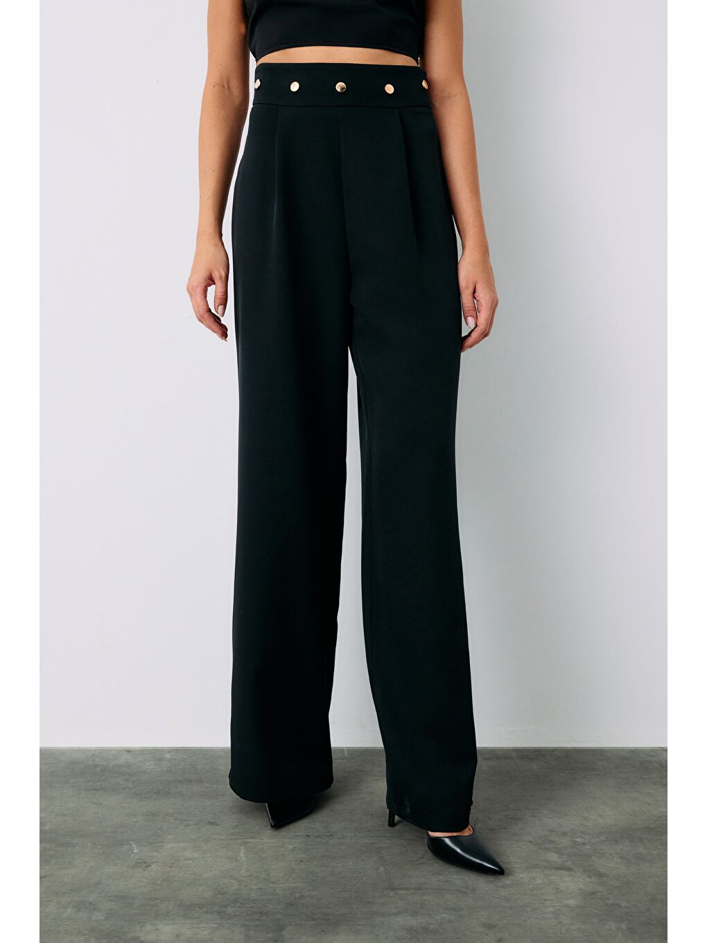Bel Aksesuarlı Pantolon - Siyah-3