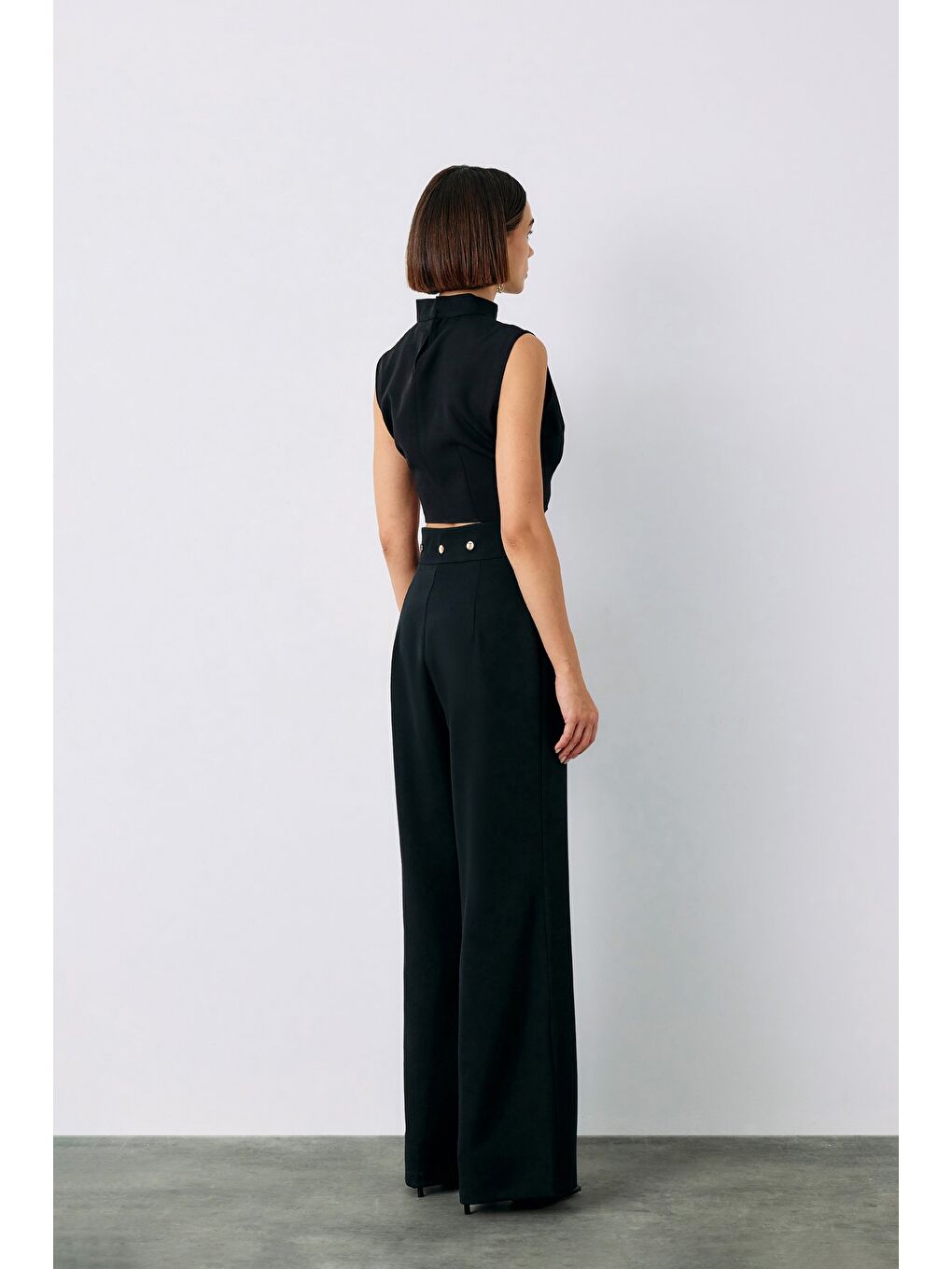 Bel Aksesuarlı Pantolon - Siyah-4